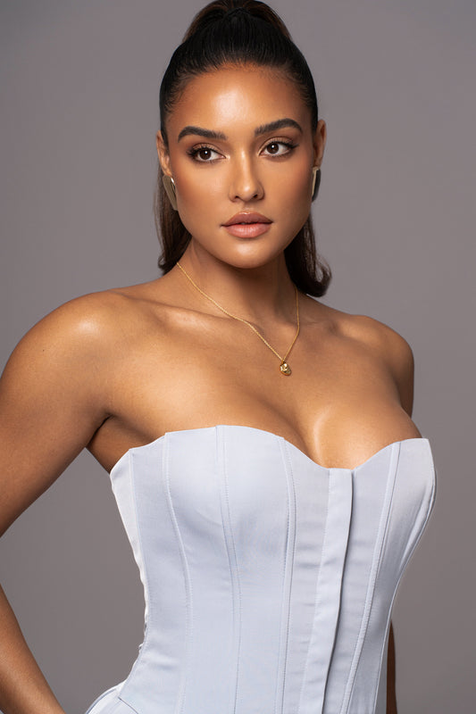 Blue Viv Satin Bustier Top