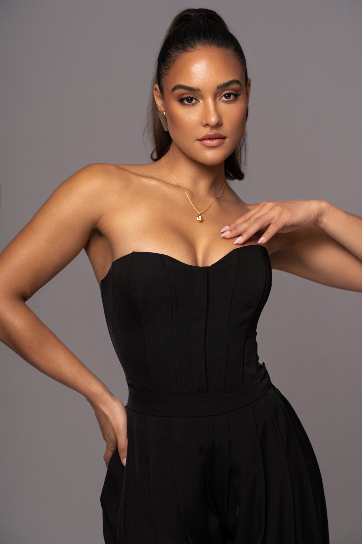 Black Viv Satin Bustier Top