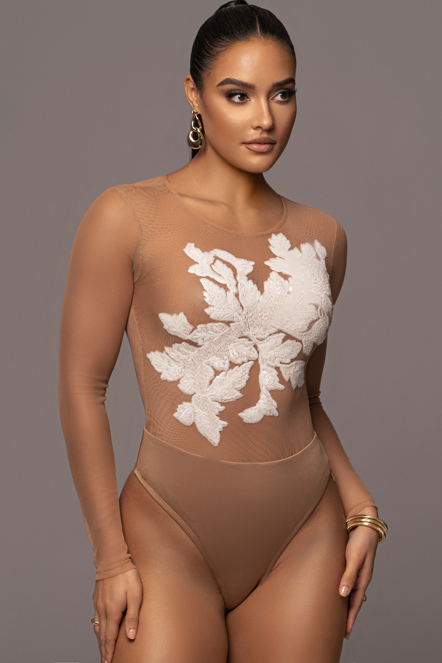 White Charmed Embroidered Mesh Bodysuit