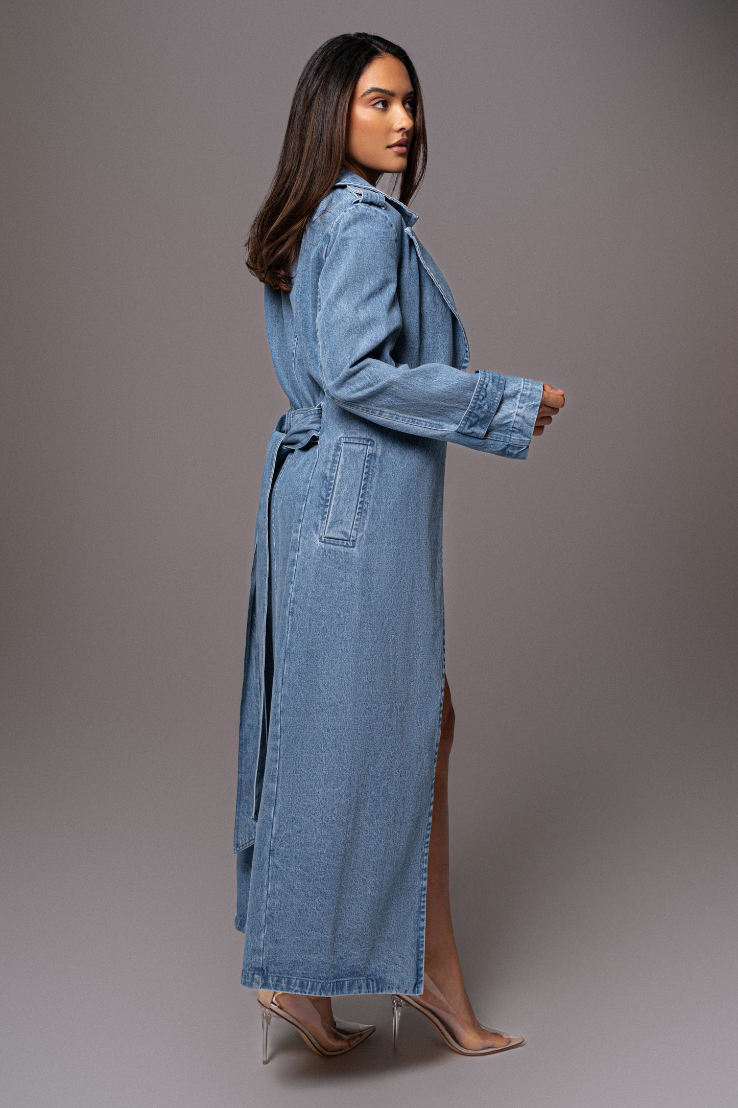 Medium Wash Savannah Belted Denim Coat