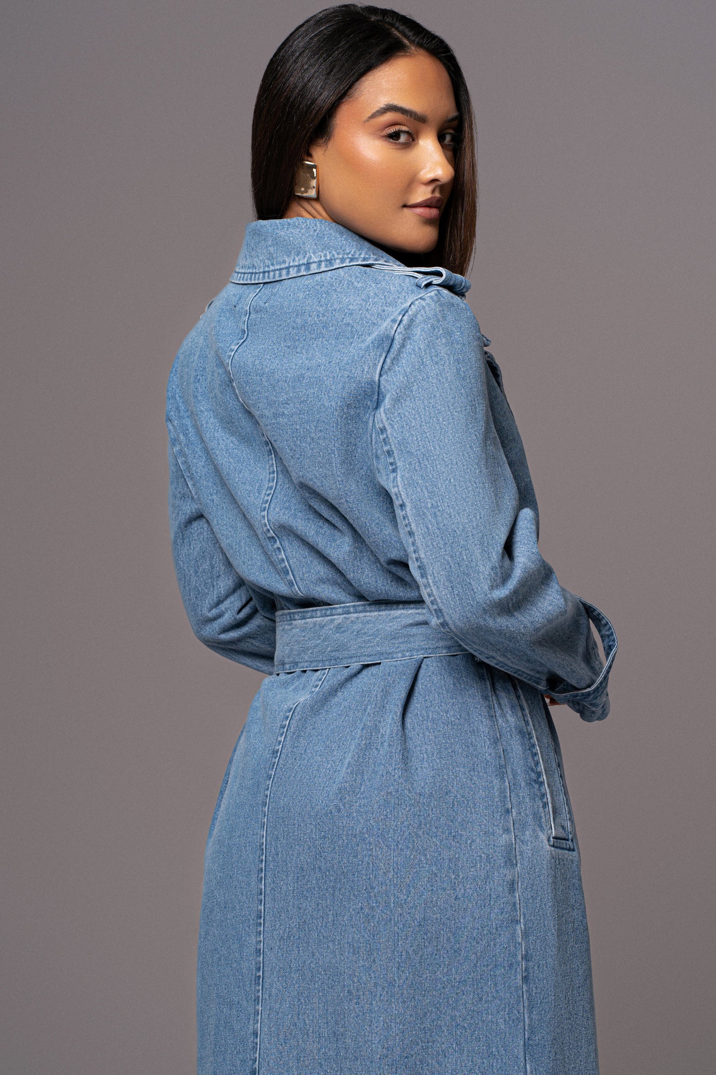 Medium Wash Savannah Belted Denim Coat