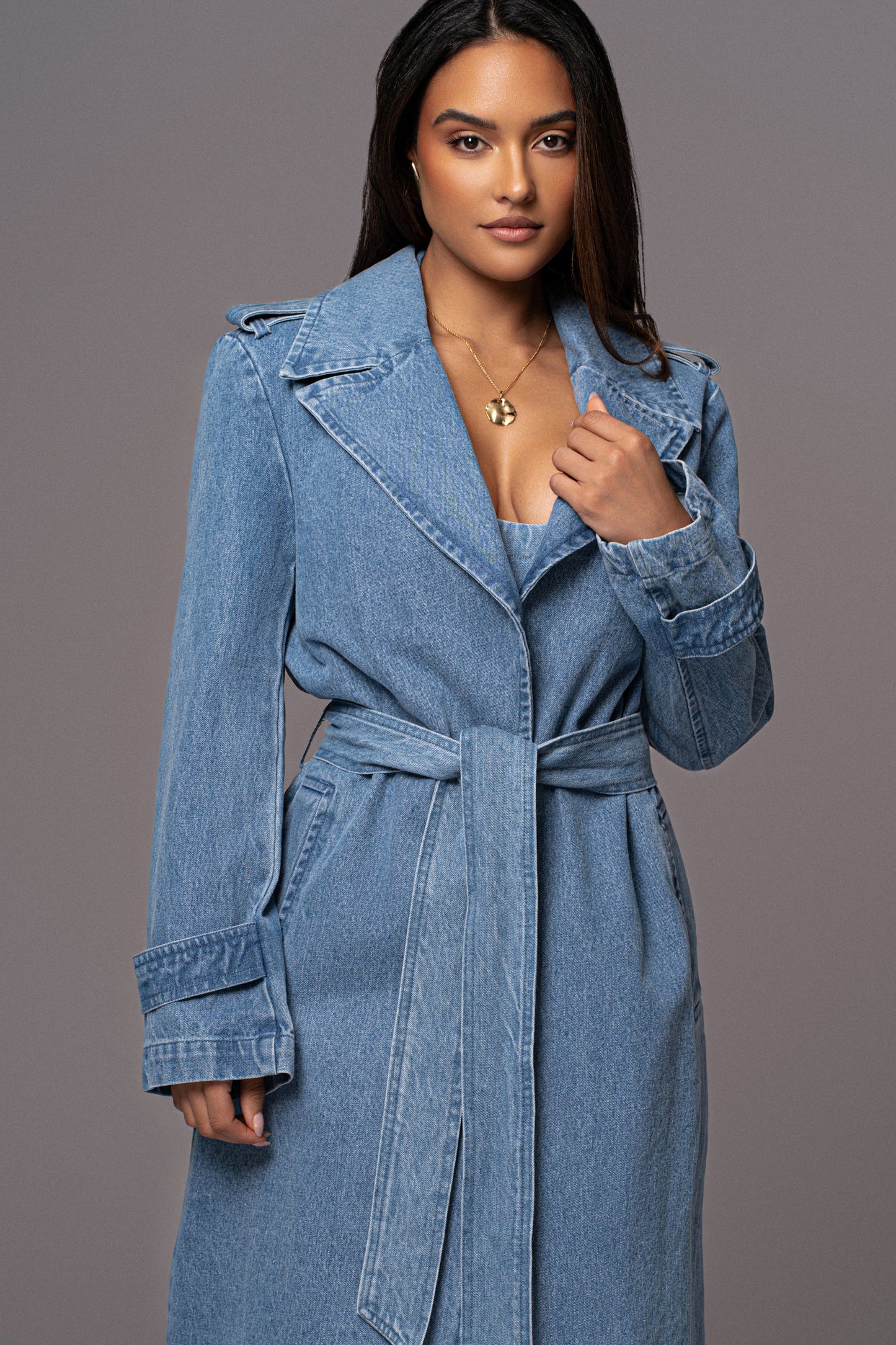 Medium Wash Savannah Belted Denim Coat