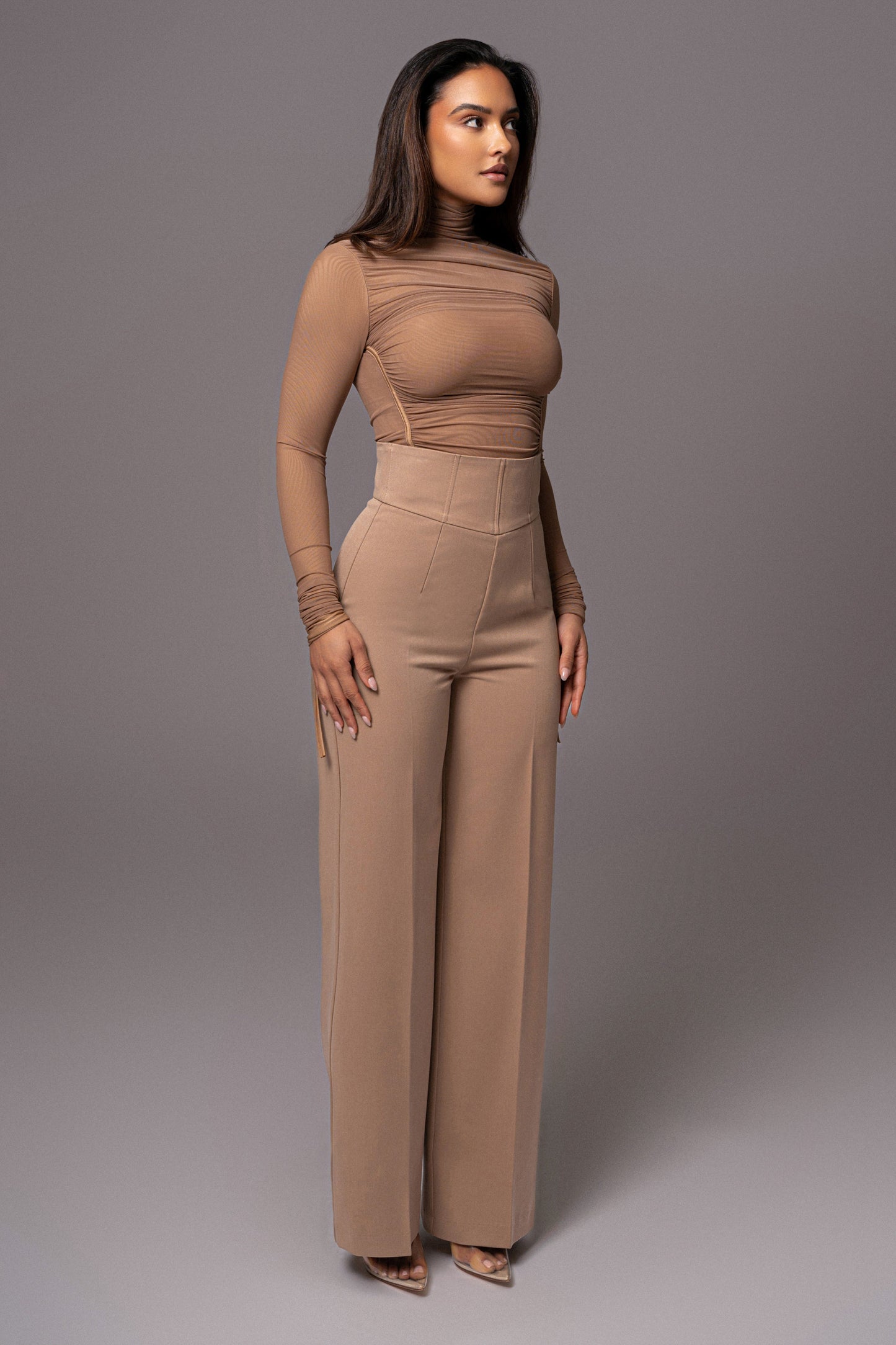 Beige Santiana Turtleneck Top