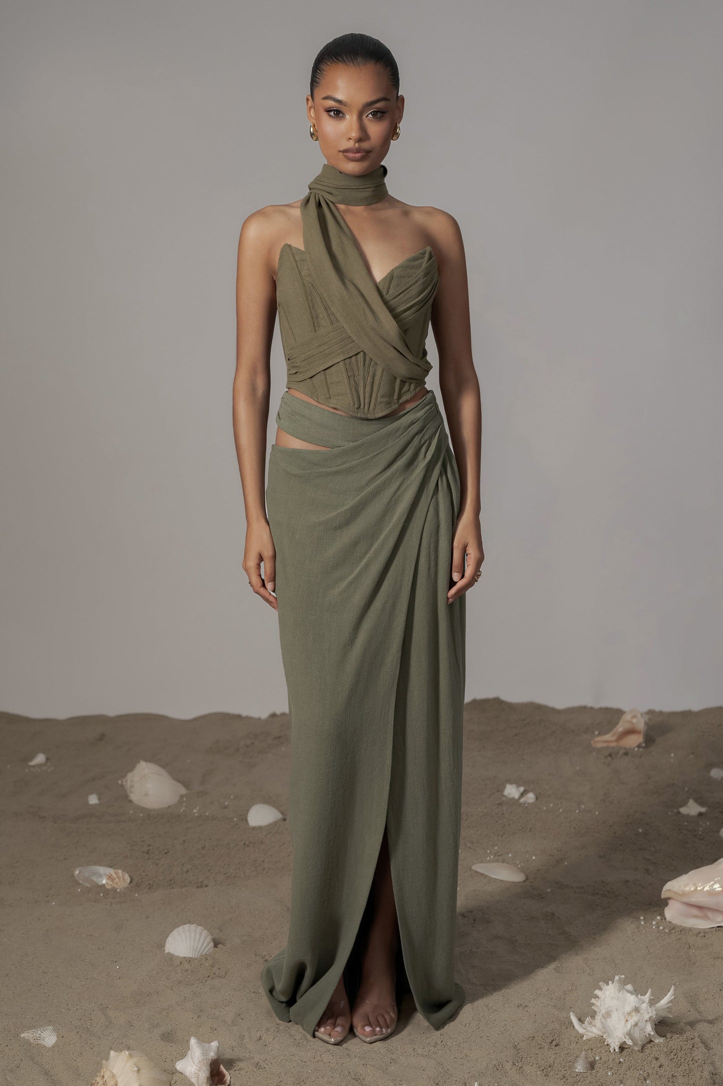 Olive Coastal Bliss Linen Bustier