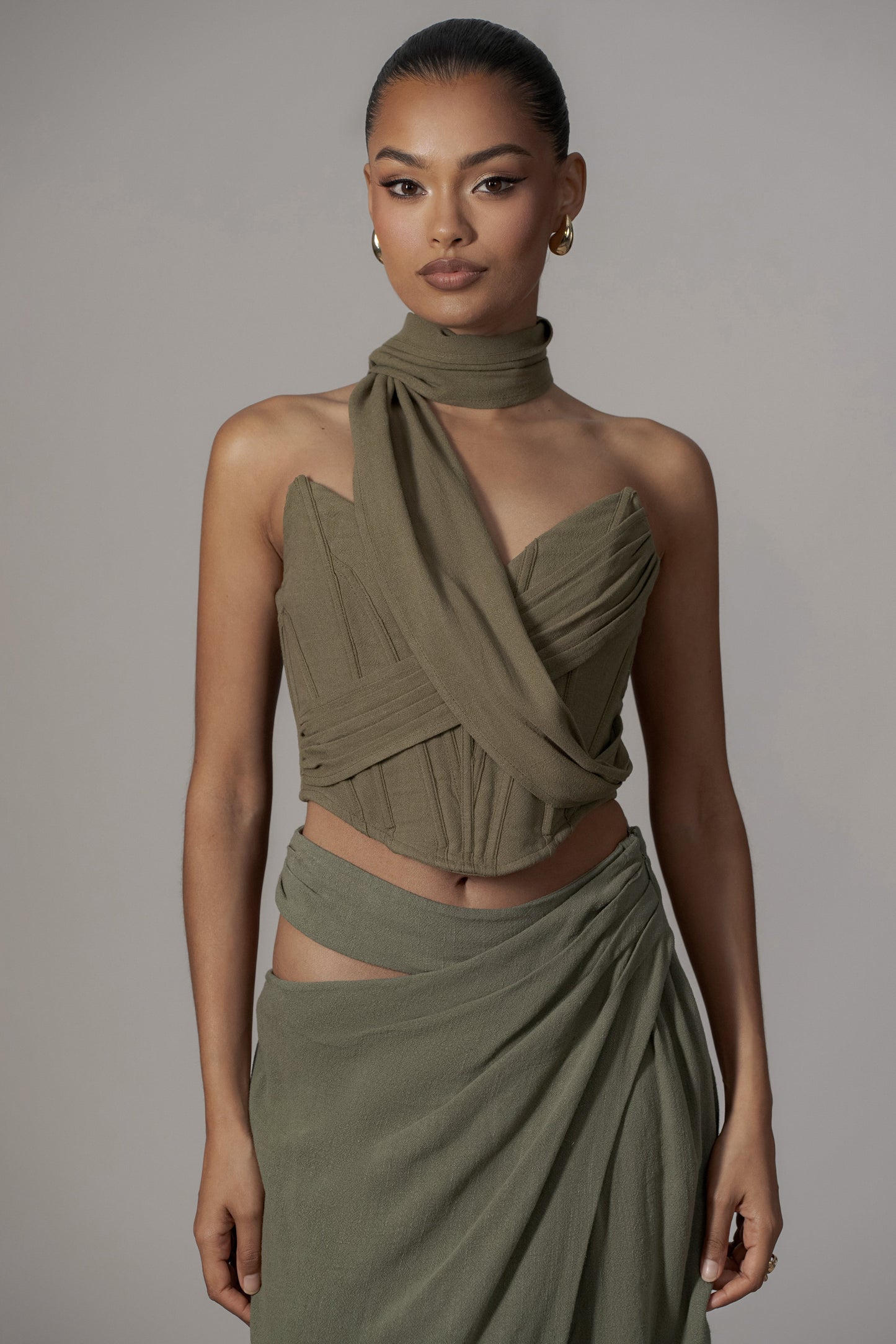 Olive Coastal Bliss Linen Bustier