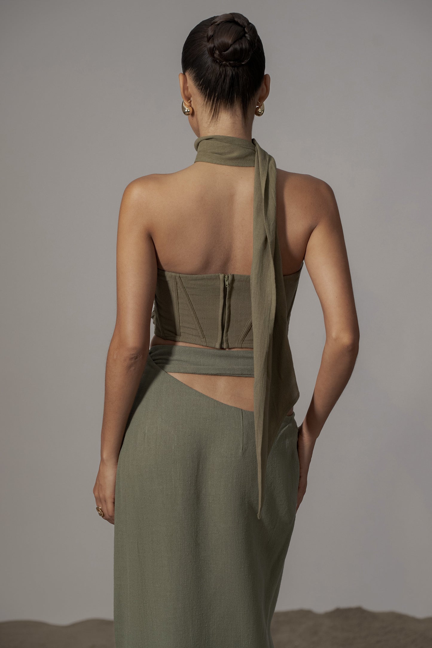 Olive Coastal Bliss Linen Bustier