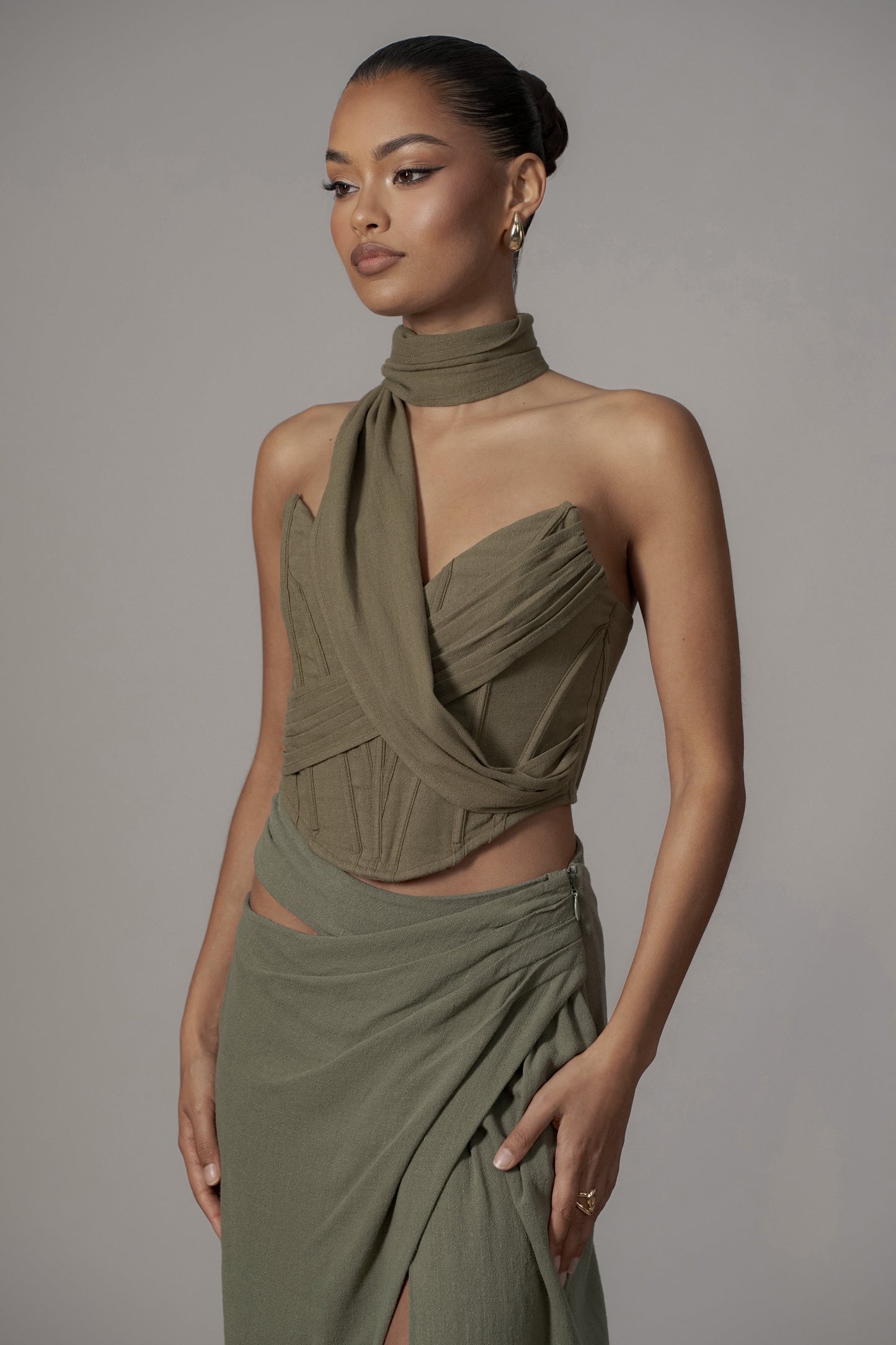 Olive Coastal Bliss Linen Bustier