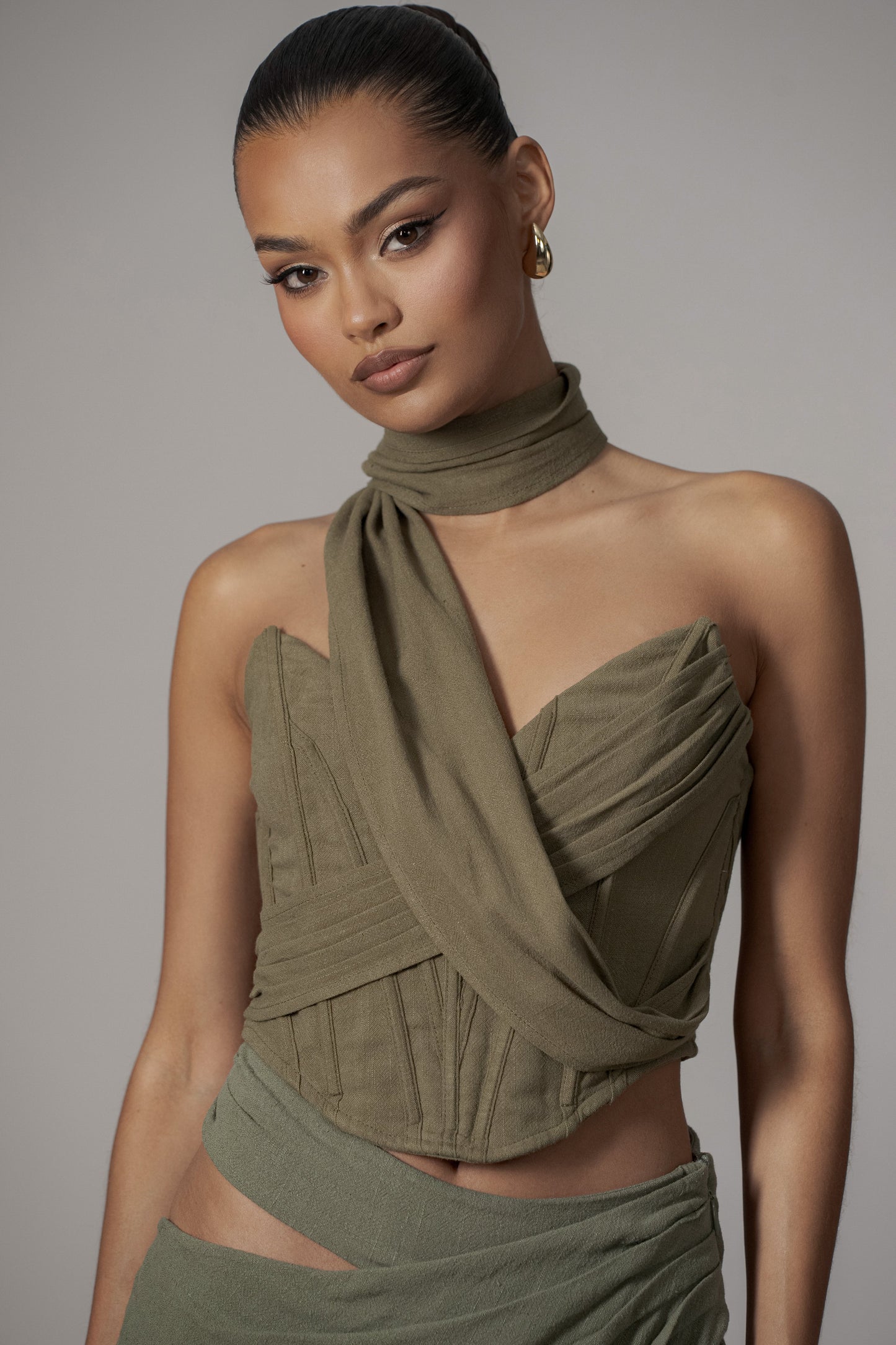 Olive Coastal Bliss Linen Bustier