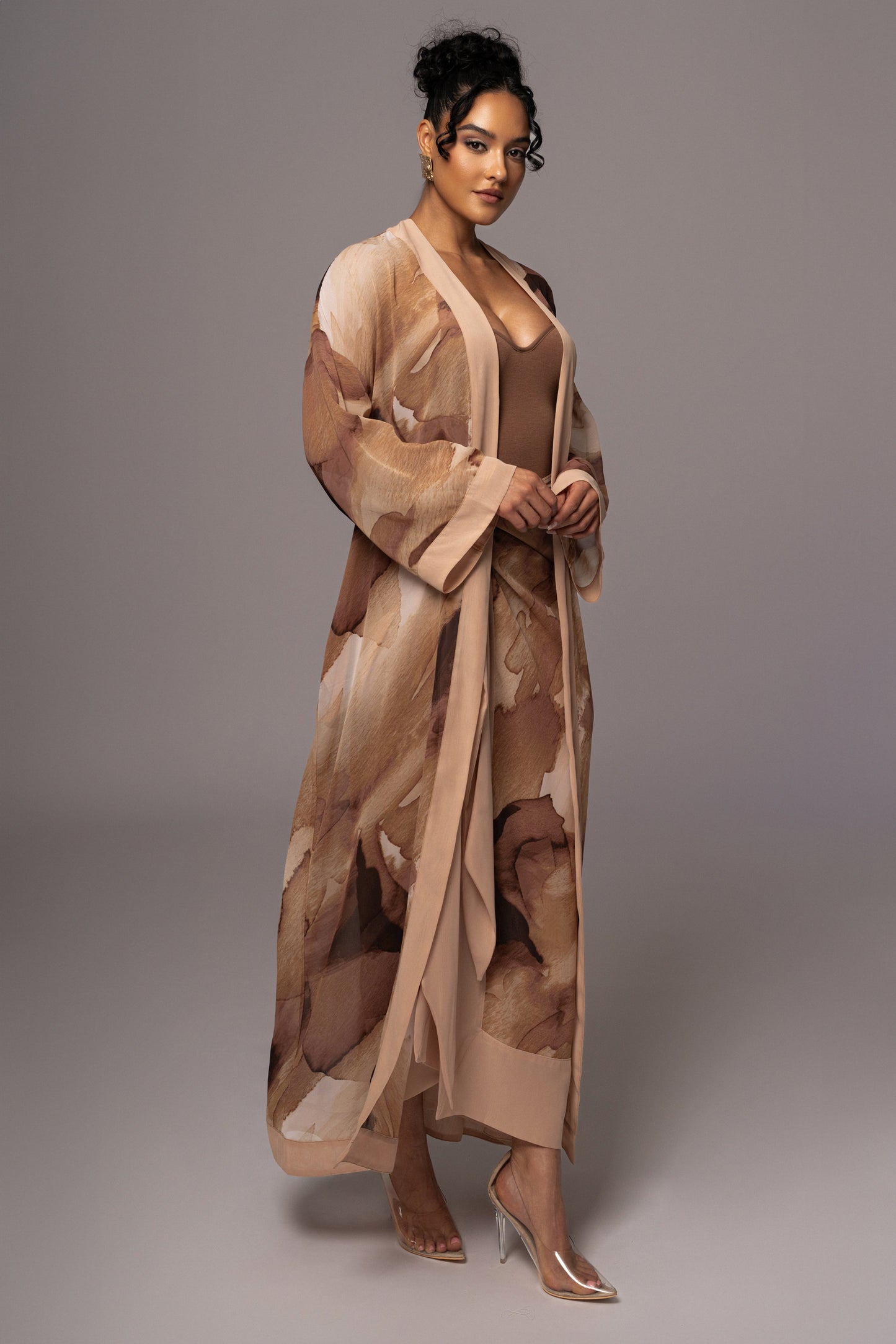 Tan Abstract Alissa Printed Duster