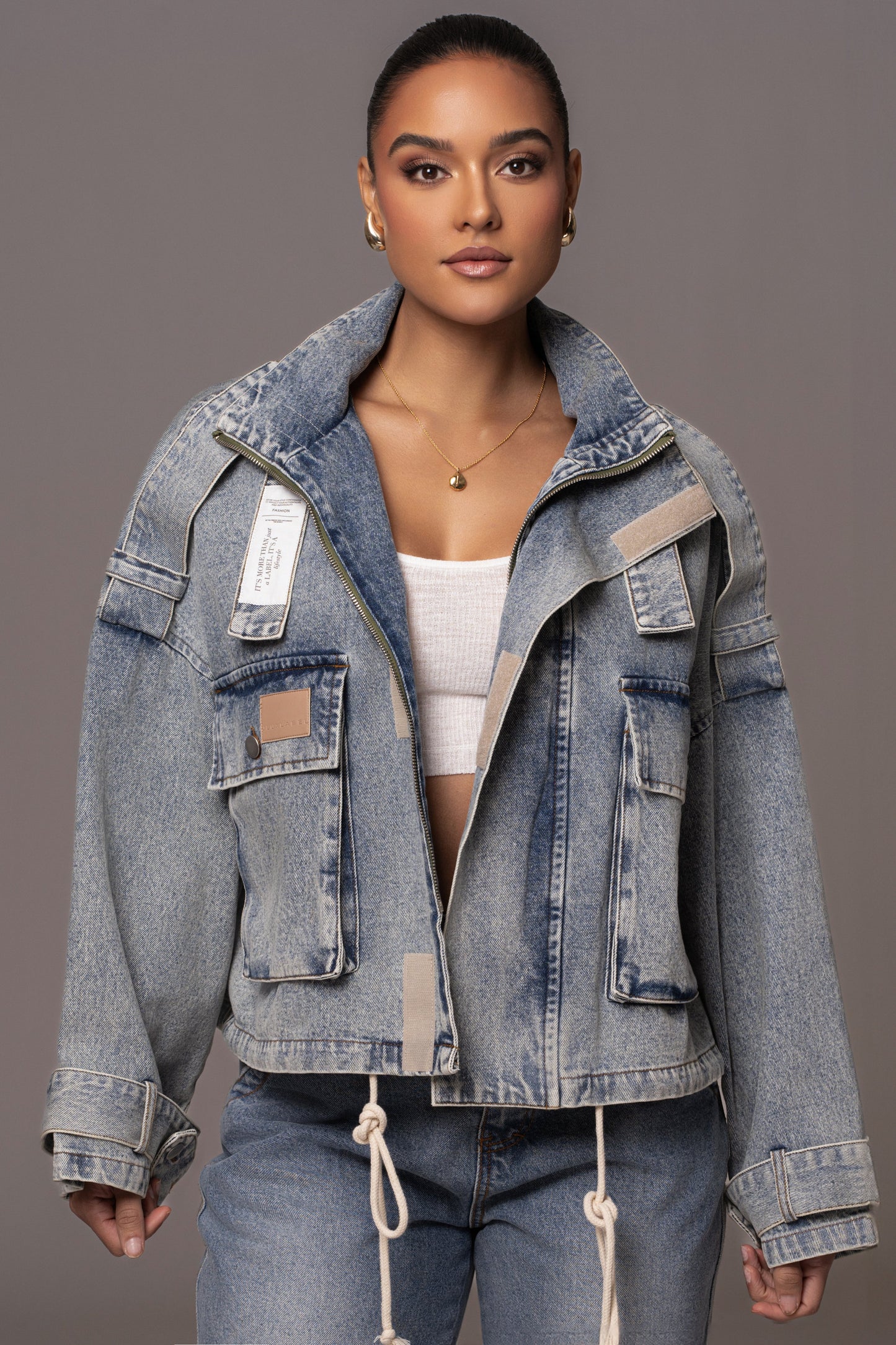 Medium Wash Esther Utility Denim Jacket