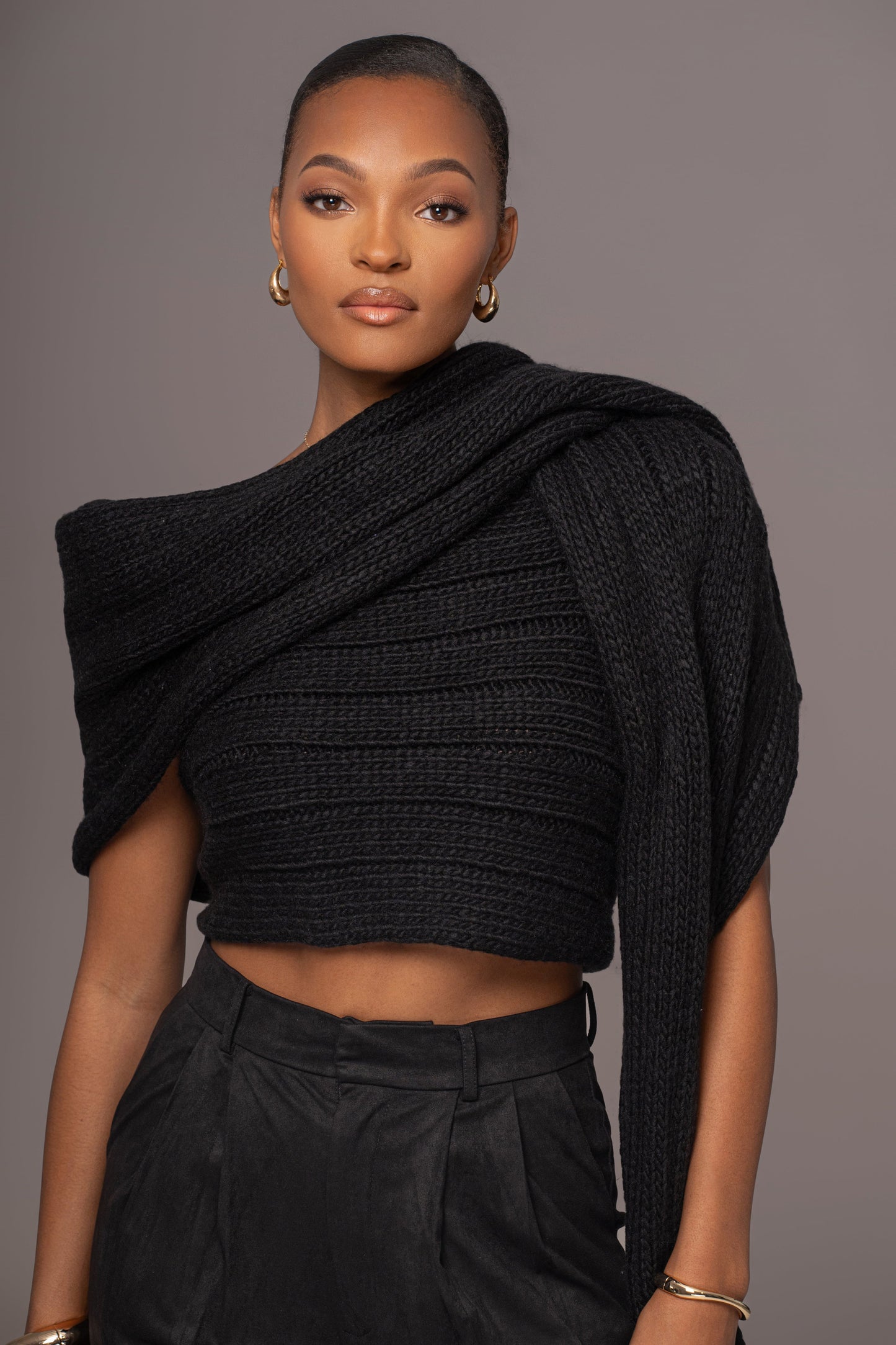 Black Soft Life Cable Knit Sweater Top