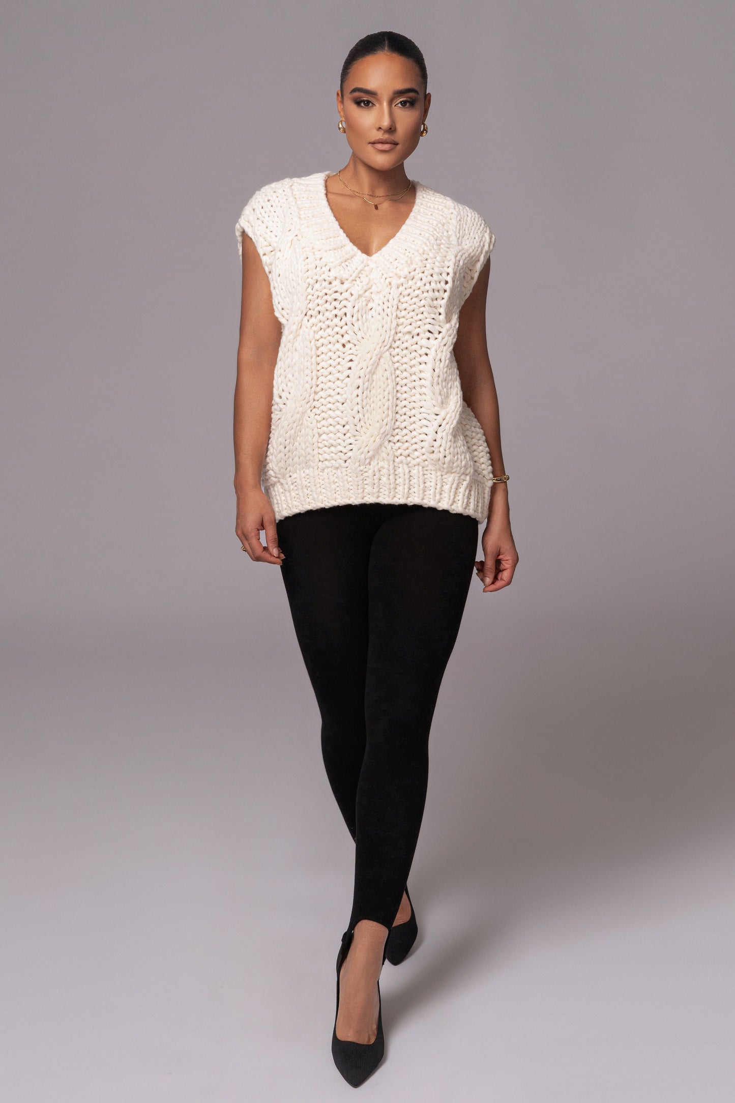 Ivory Mari Cable Knit Vest