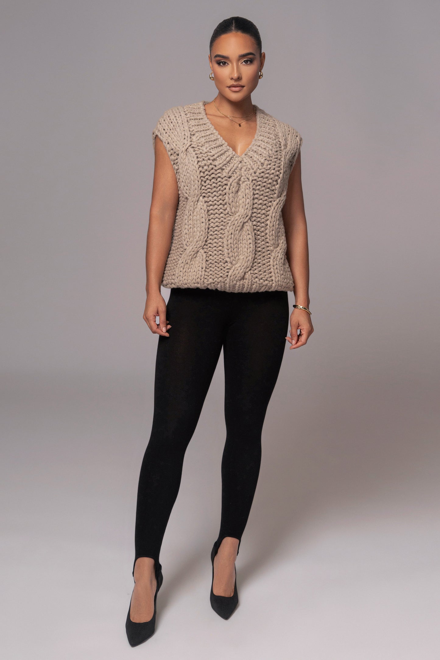 Taupe Mari Cable Knit Vest