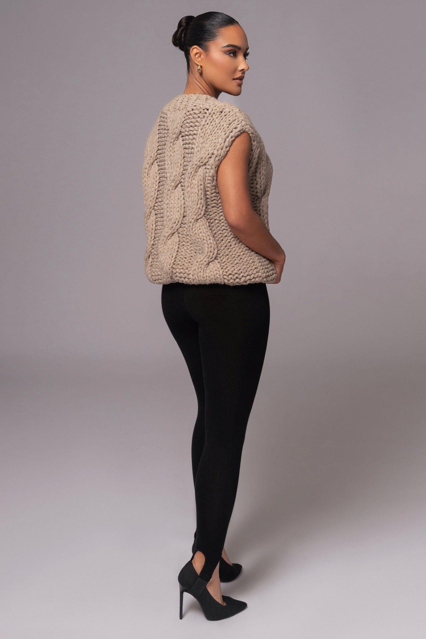 Taupe Mari Cable Knit Vest