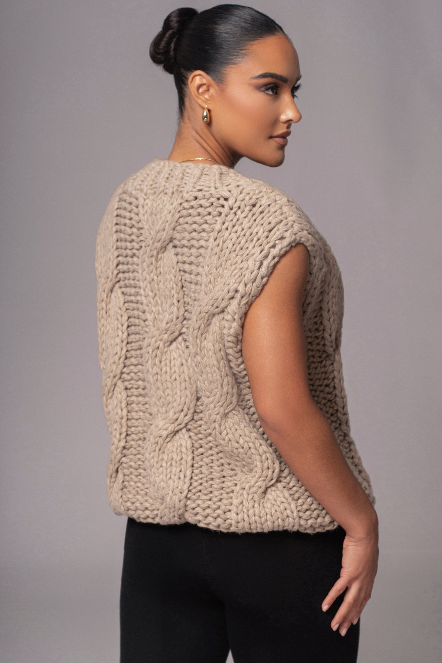 Taupe Mari Cable Knit Vest