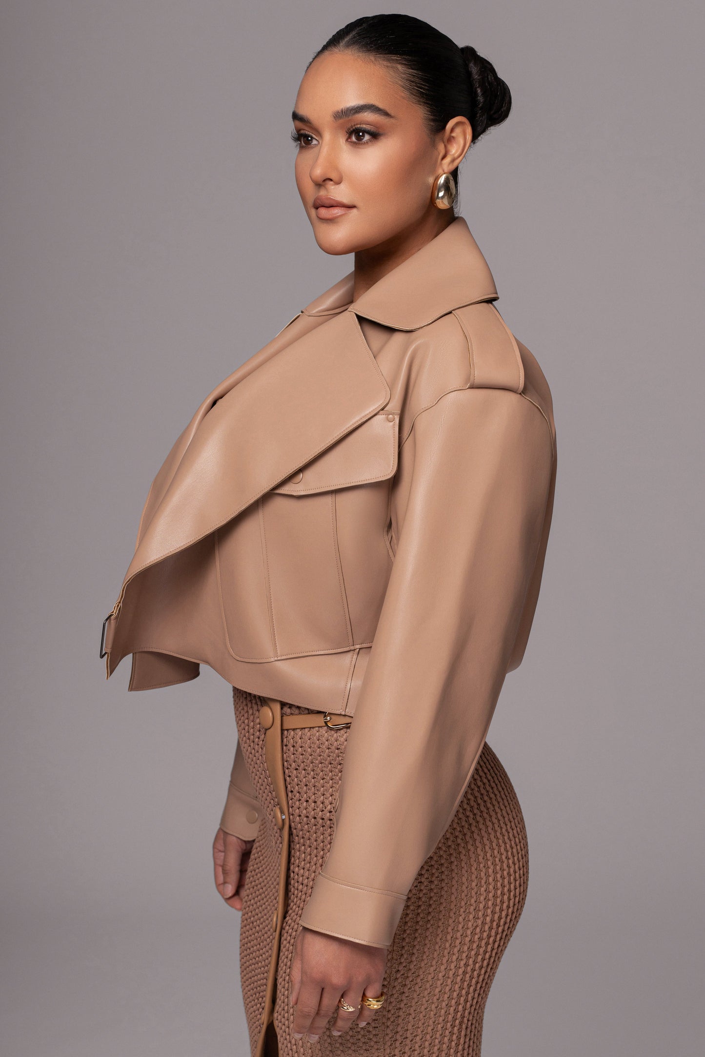 Tan Raja Faux Leather Jacket