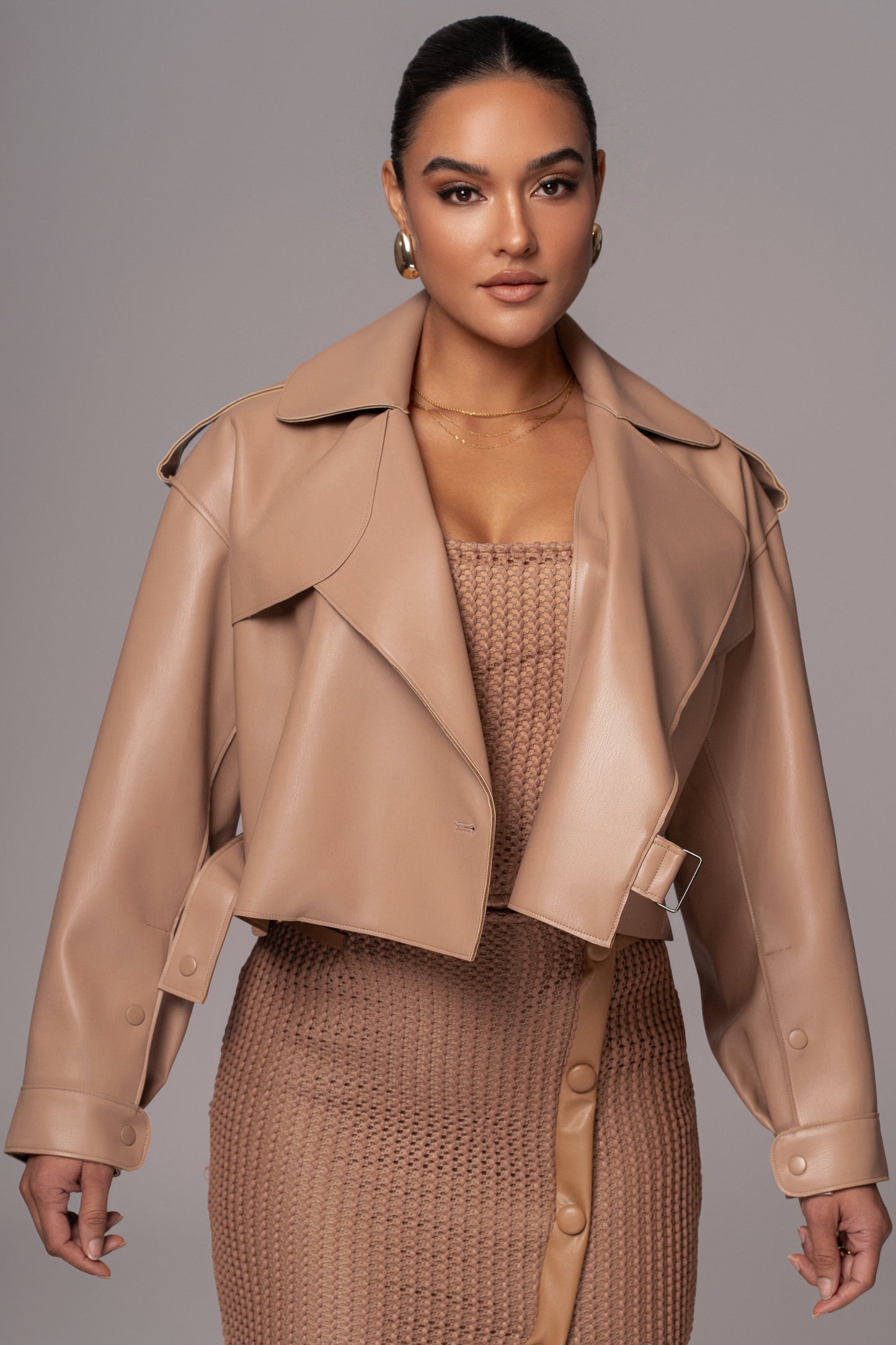 Tan Raja Faux Leather Jacket