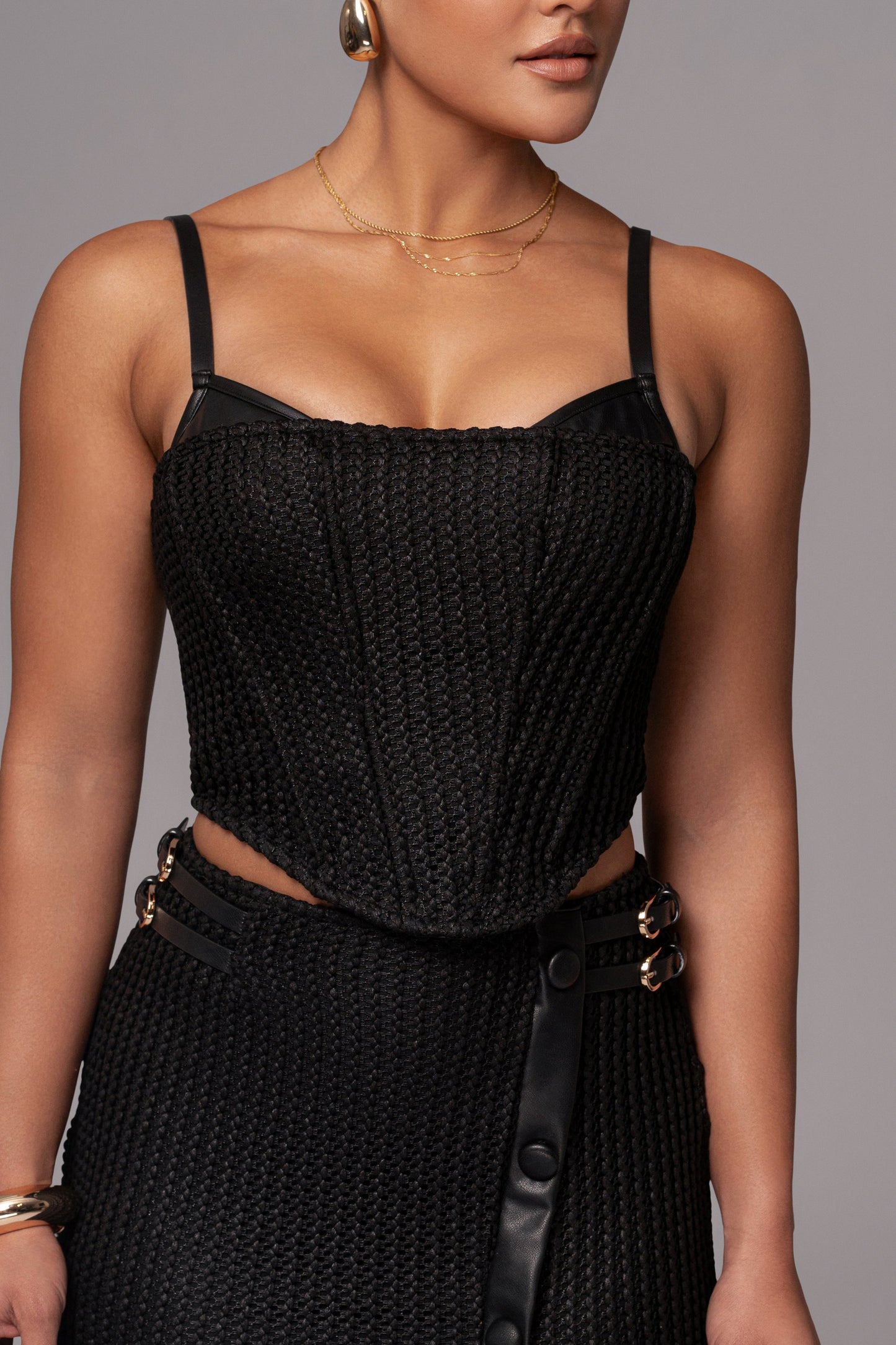 Black Textured Harley Corset Top