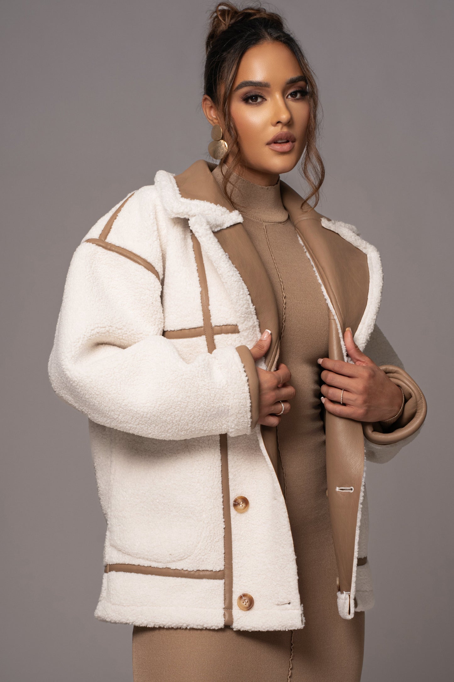 Tan Never Settle Reversible Teddy Jacket