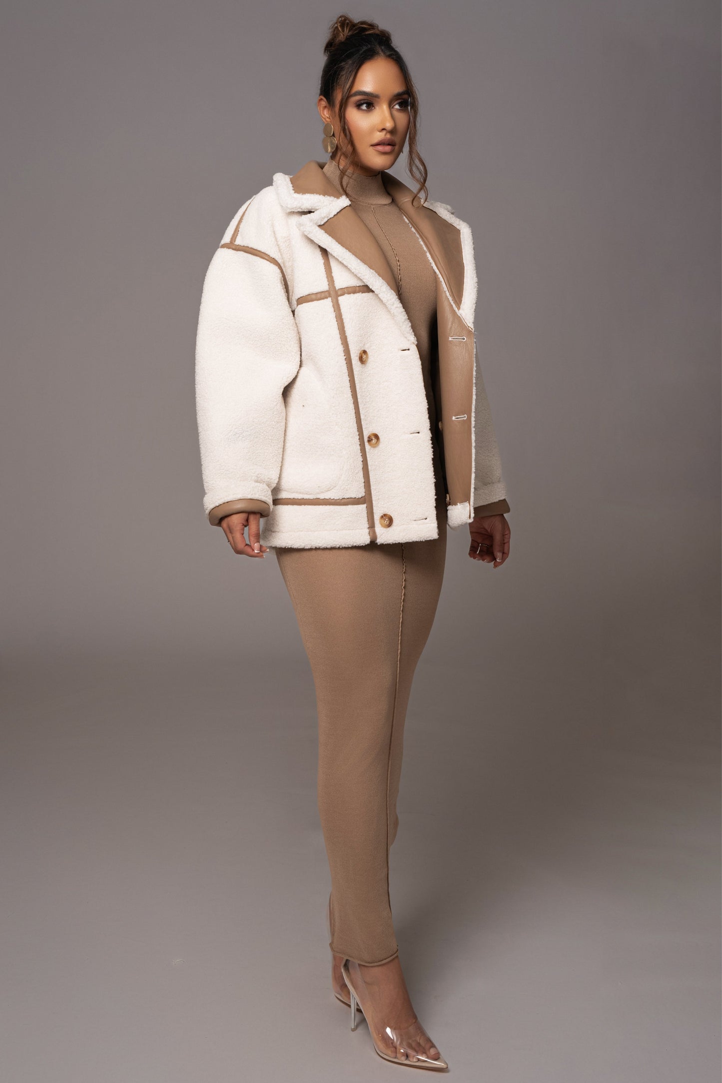 Tan Never Settle Reversible Teddy Jacket