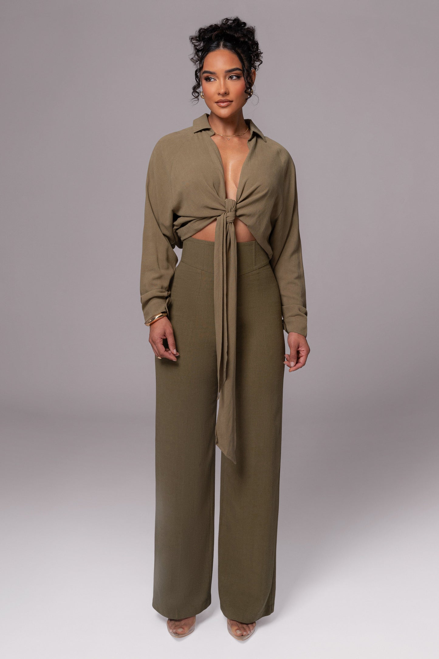 Olive Soho Front Tied Woven Top