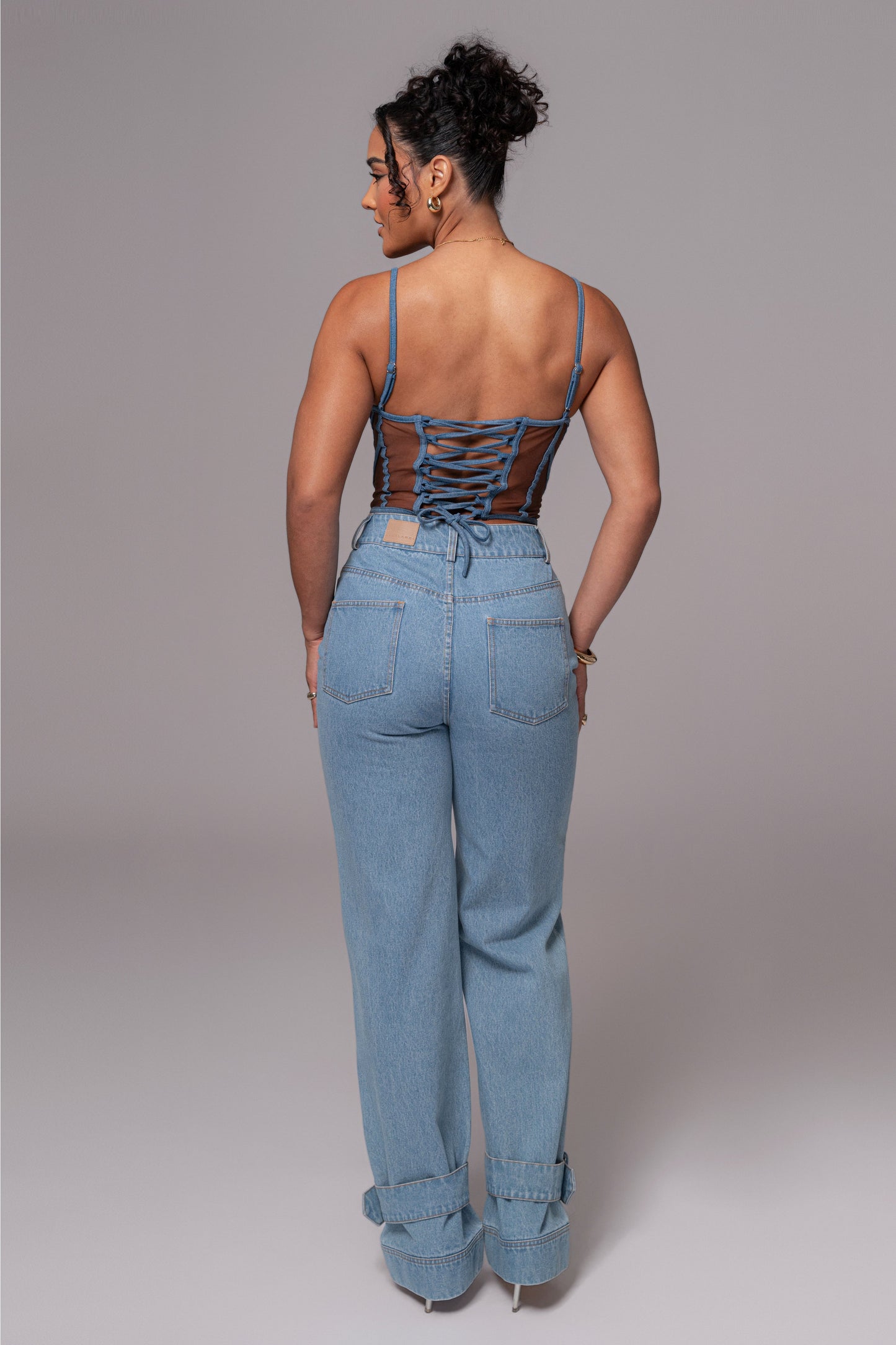 Dark Denim Illusion Mesh Bustier