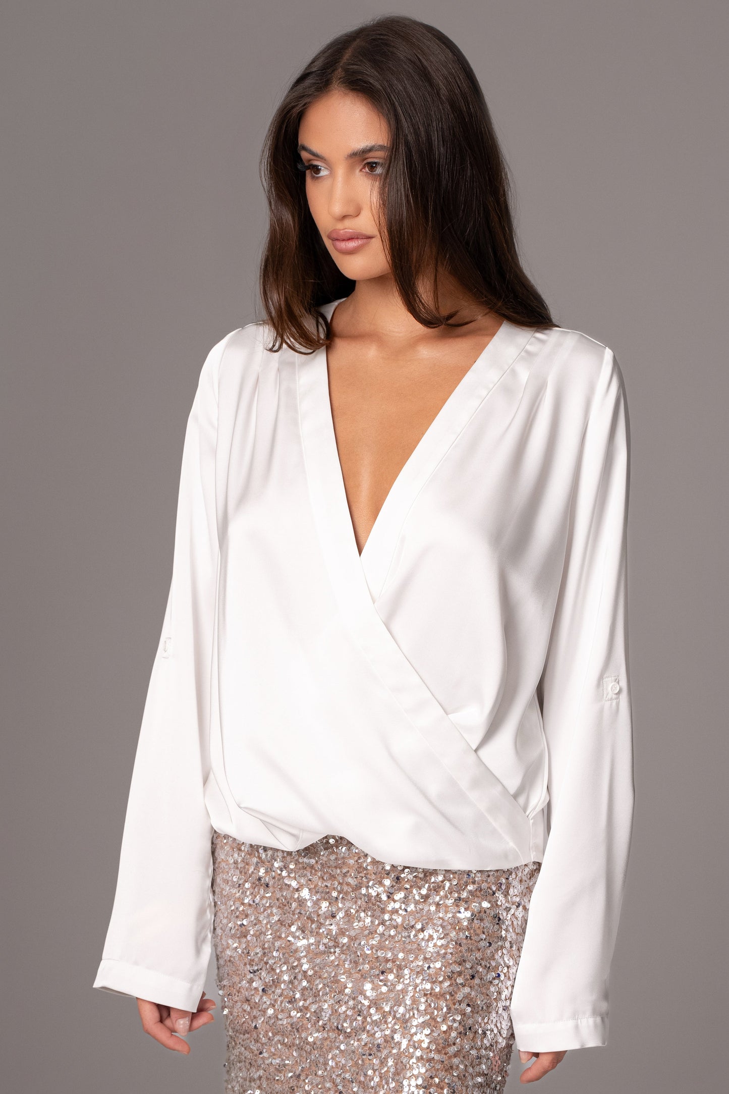 White Satin Draped Top