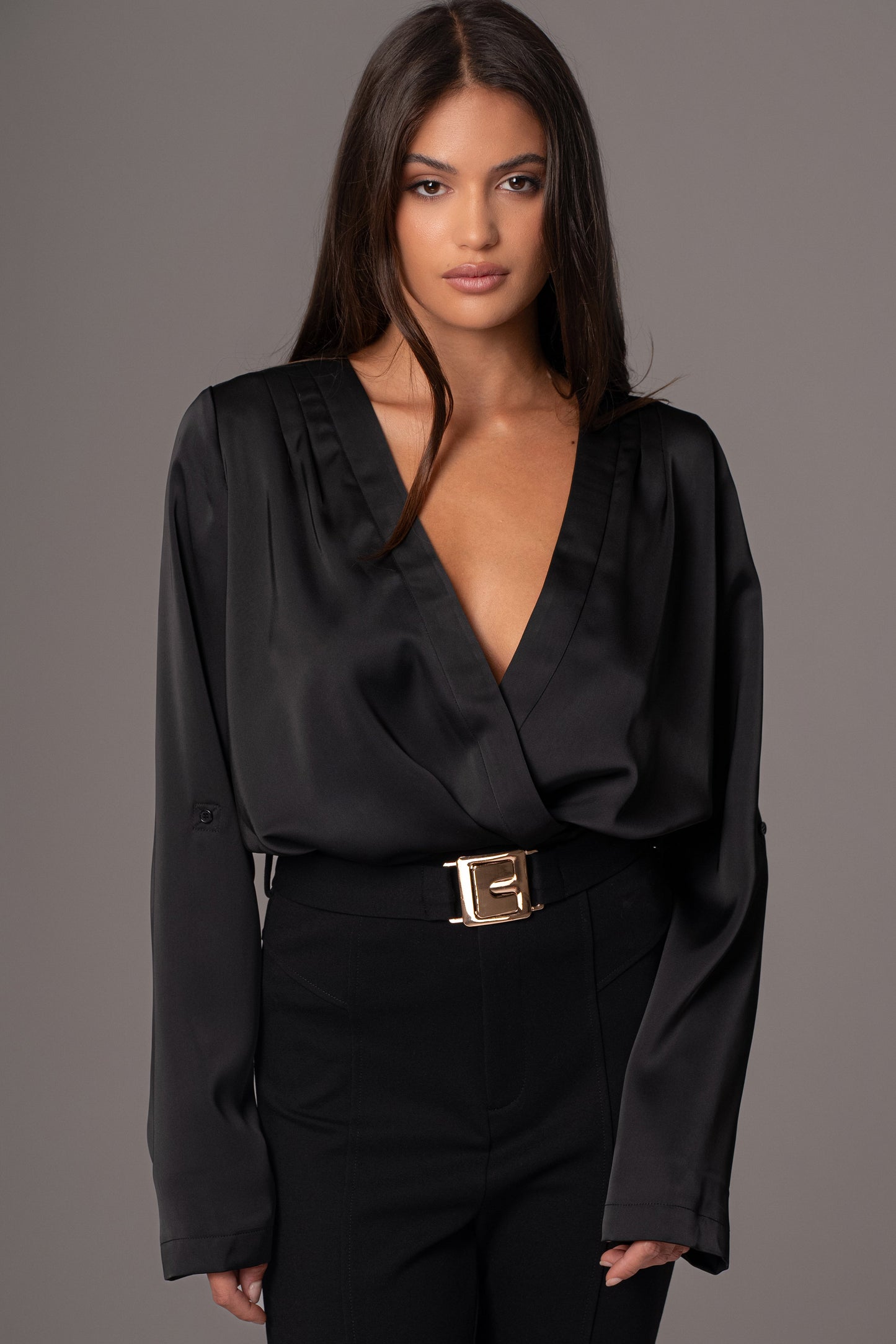 Black Satin Draped Top