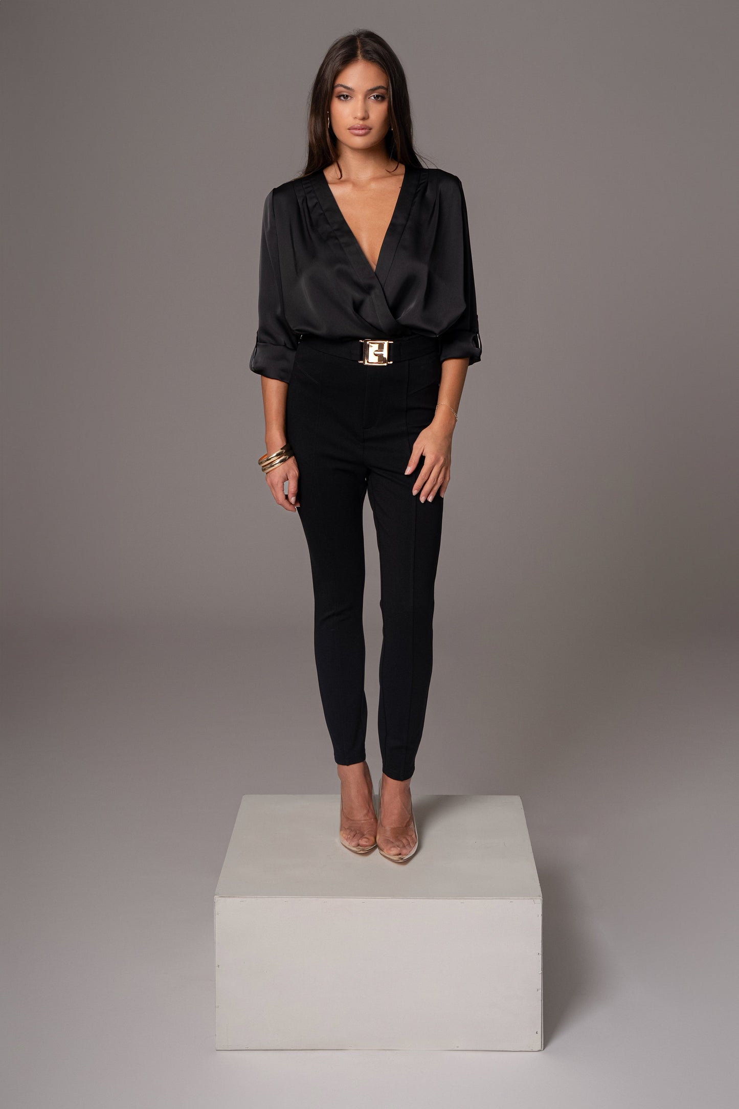 Black Satin Draped Top