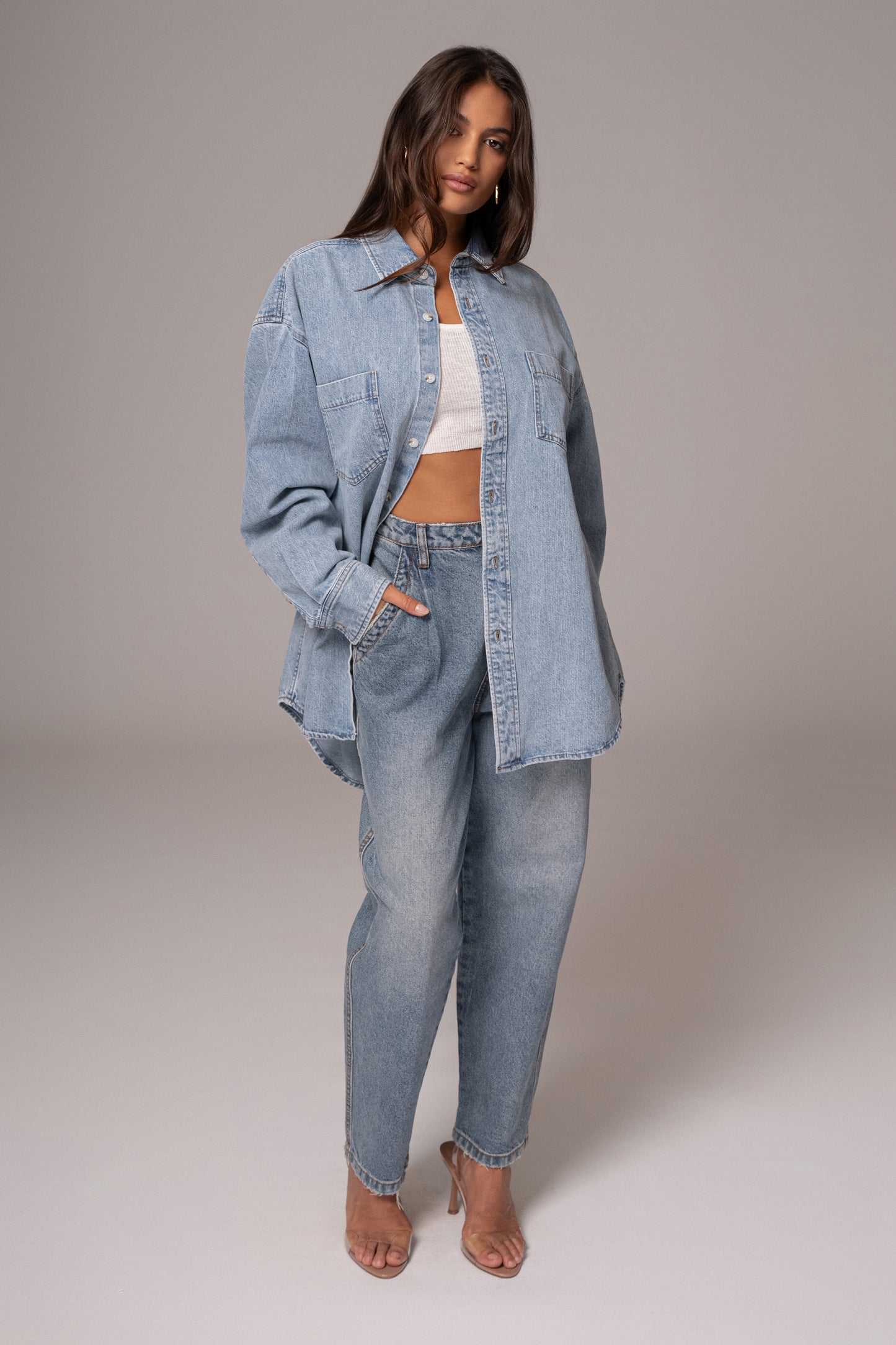 Light Wash Denim Brandi Oversized Button Up