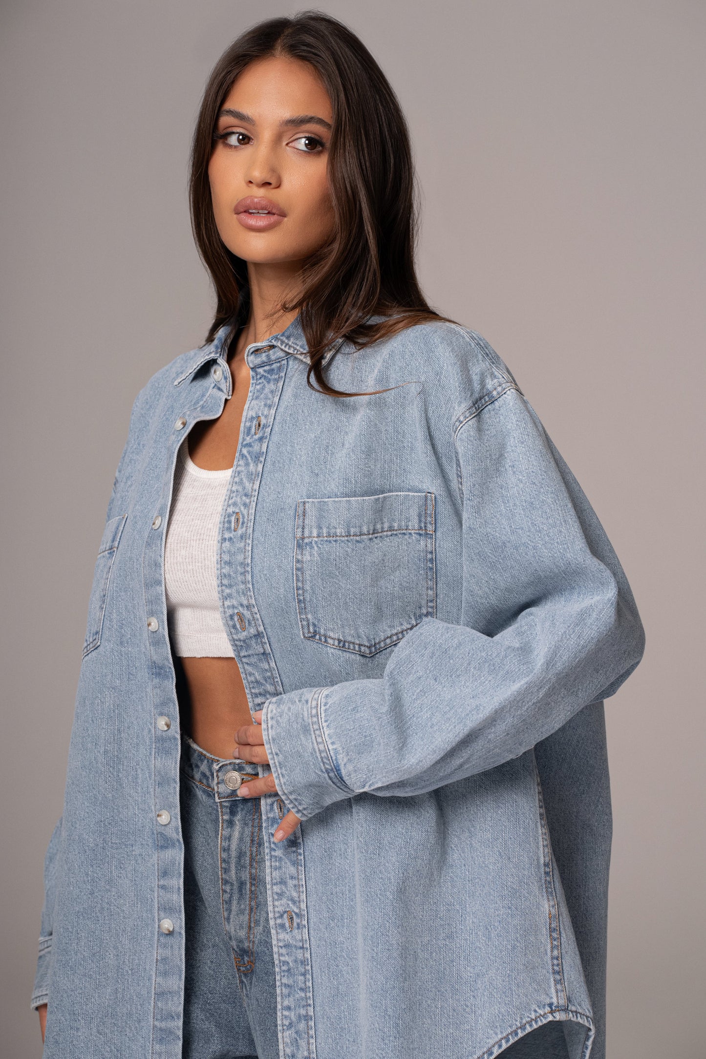 Light Wash Denim Brandi Oversized Button Up