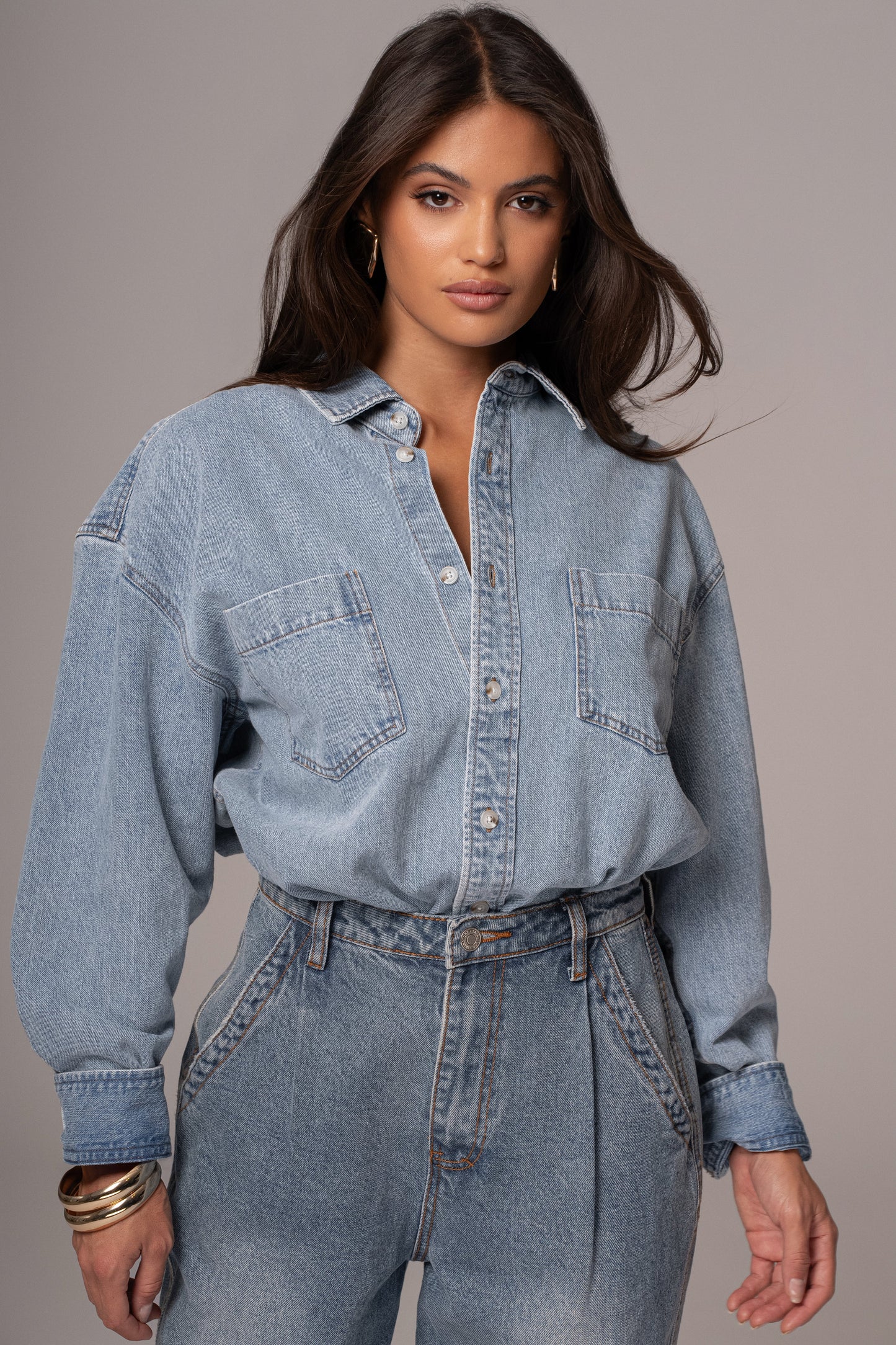 Light Wash Denim Brandi Oversized Button Up