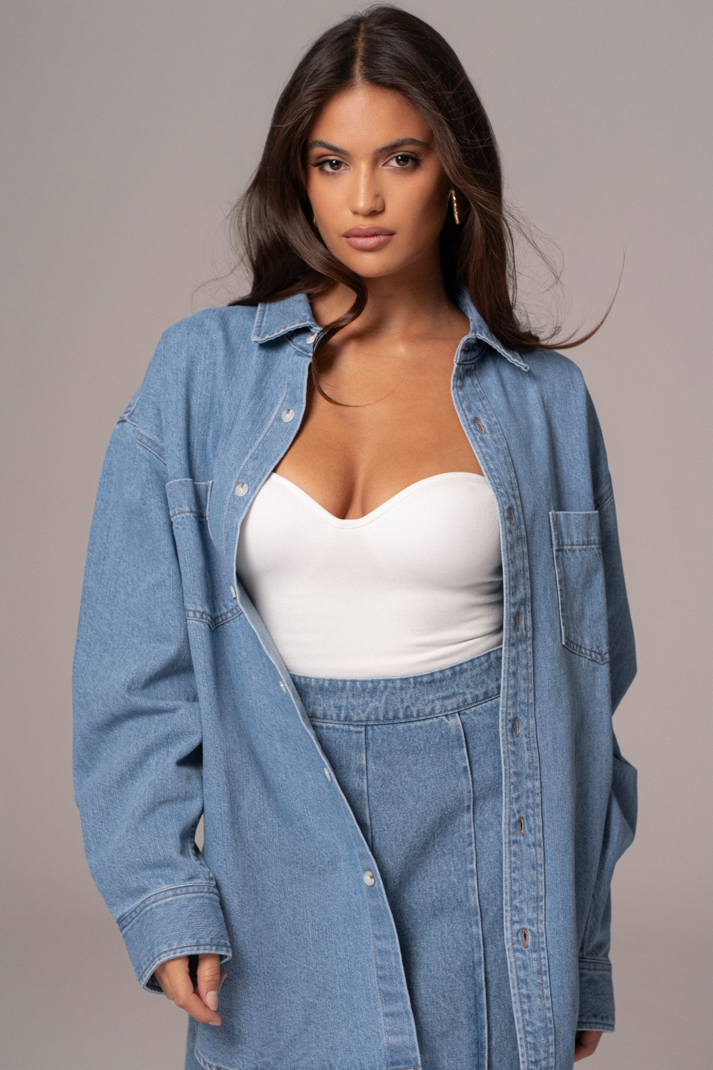 Medium Wash Denim Brandi Oversized Button Up