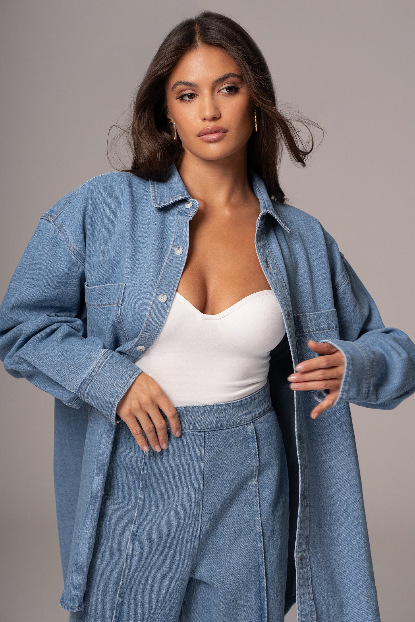 Medium Wash Denim Brandi Oversized Button Up