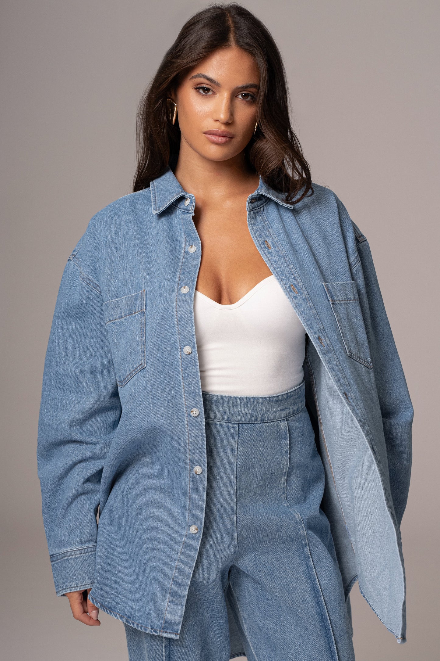 Medium Wash Denim Brandi Oversized Button Up