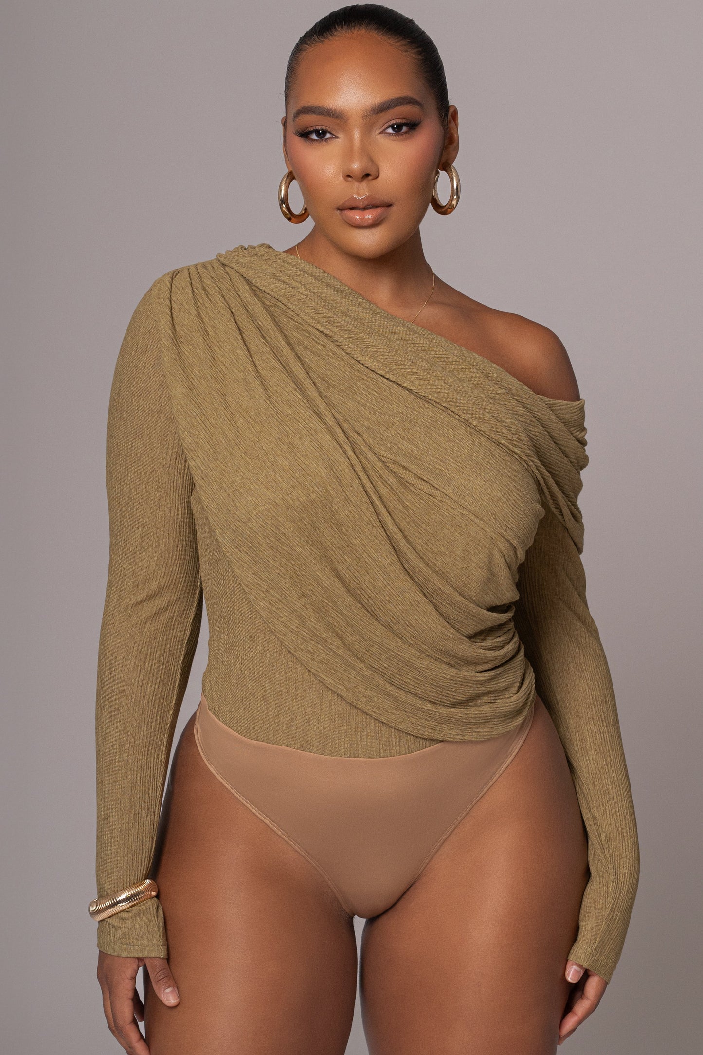 Moss Textured One Shoulder Bodysuit