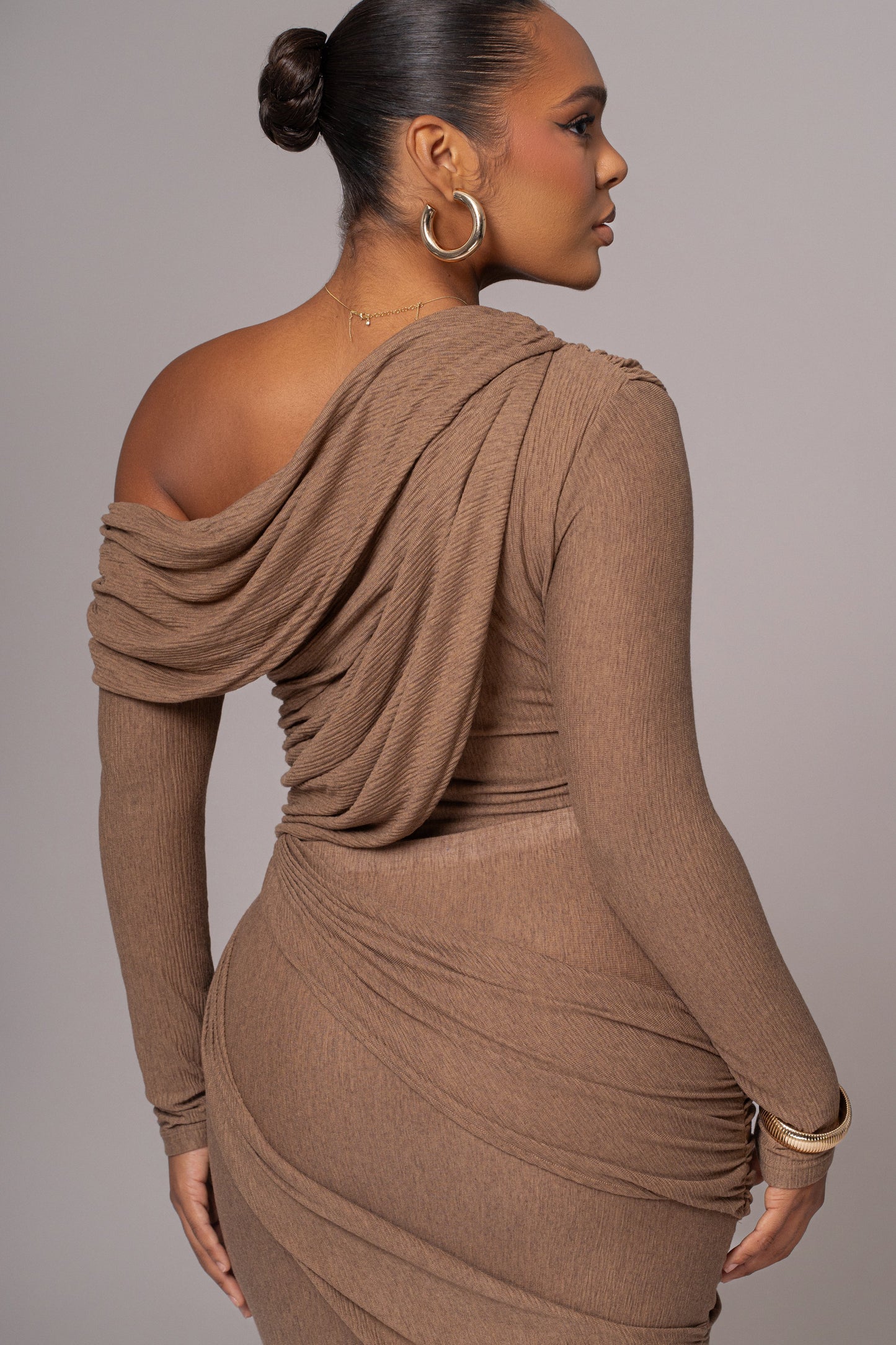 Chocolate Textured One Shoulder Bodysuit