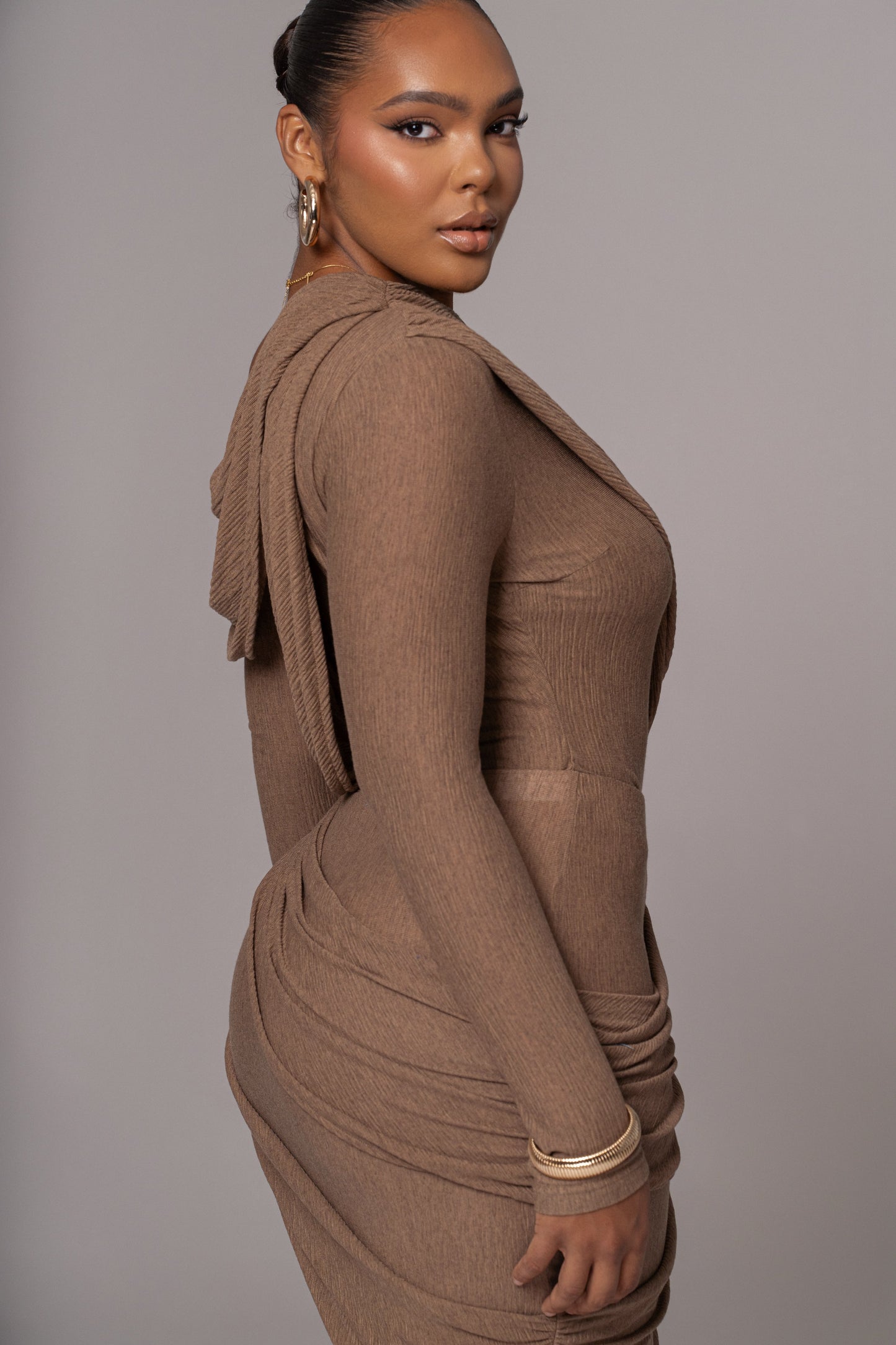 Chocolate Textured One Shoulder Bodysuit