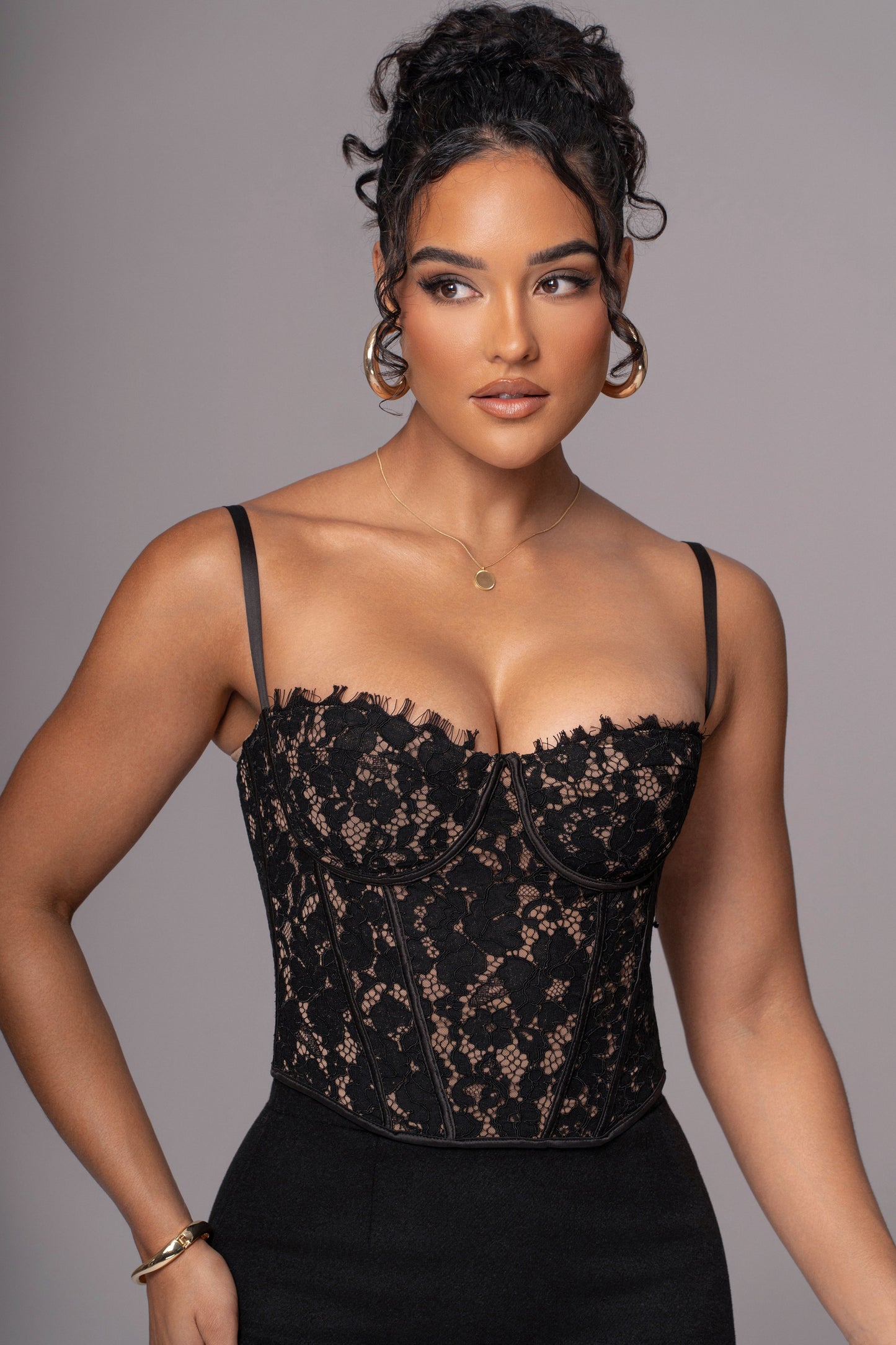 Black Grecia Lace Bustier Top