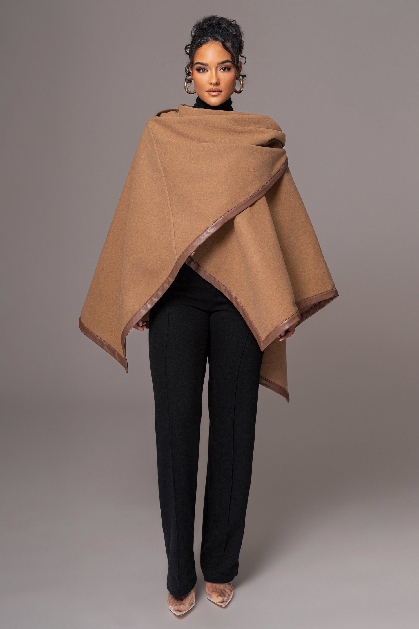 Camel Felt And Faux Leather Shawl