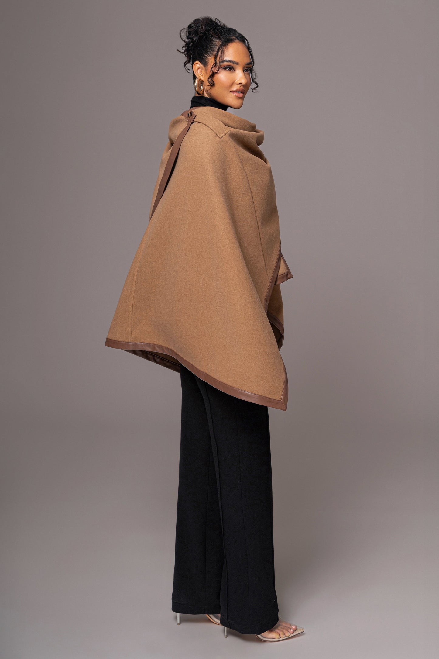 Camel Felt And Faux Leather Shawl