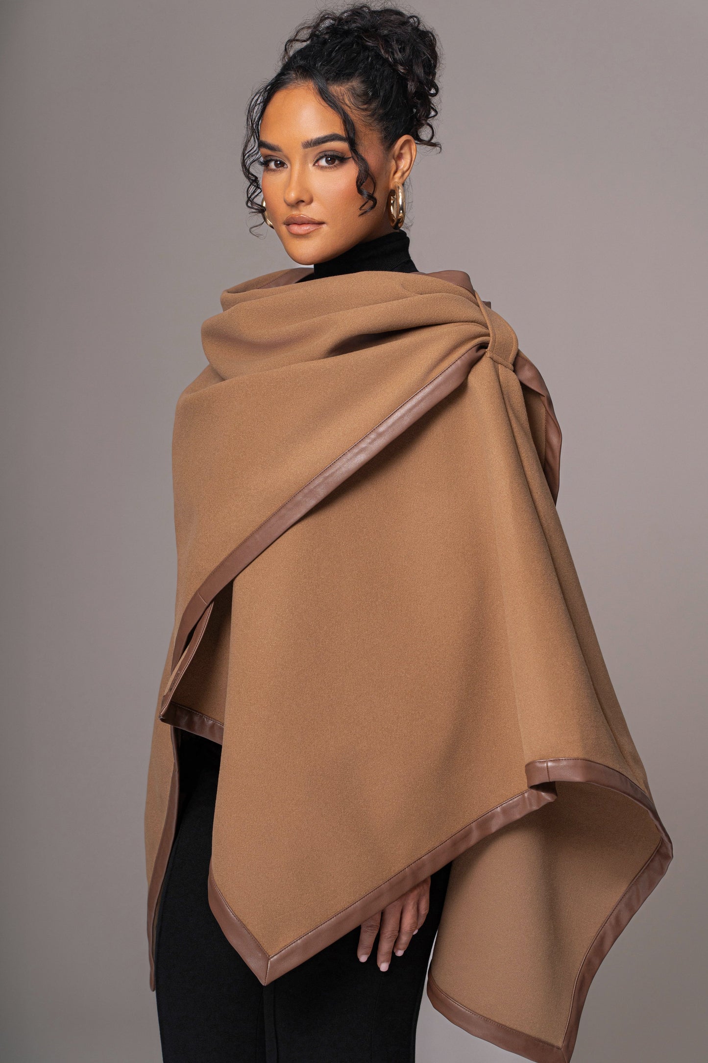 Camel Felt And Faux Leather Shawl