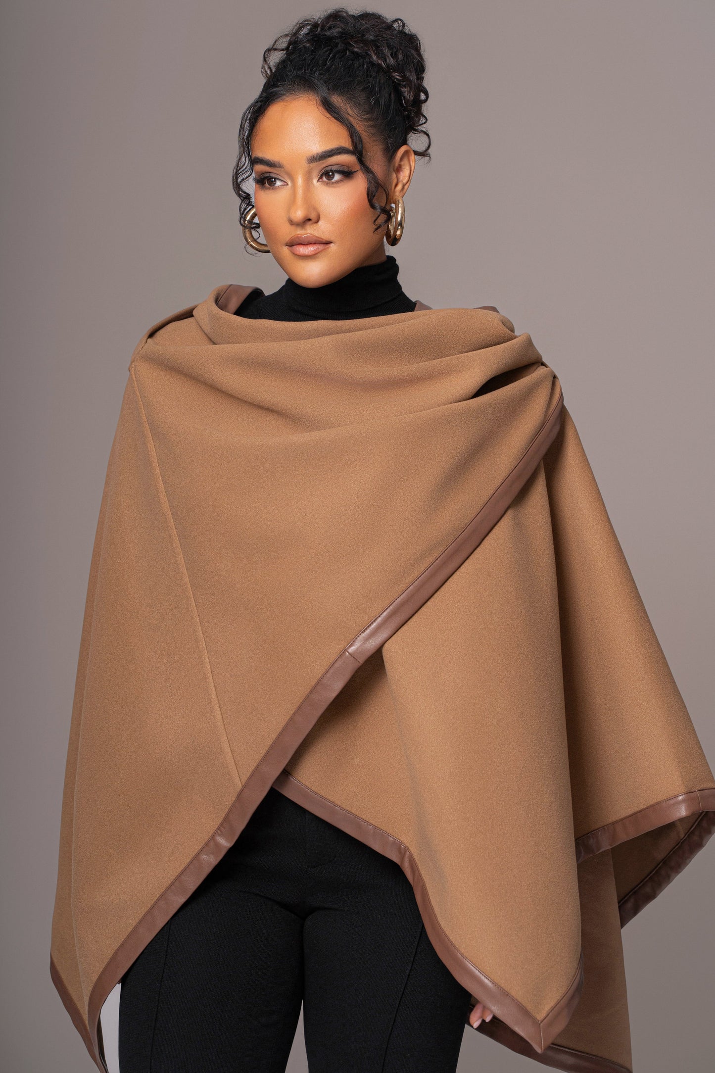 Camel Felt And Faux Leather Shawl