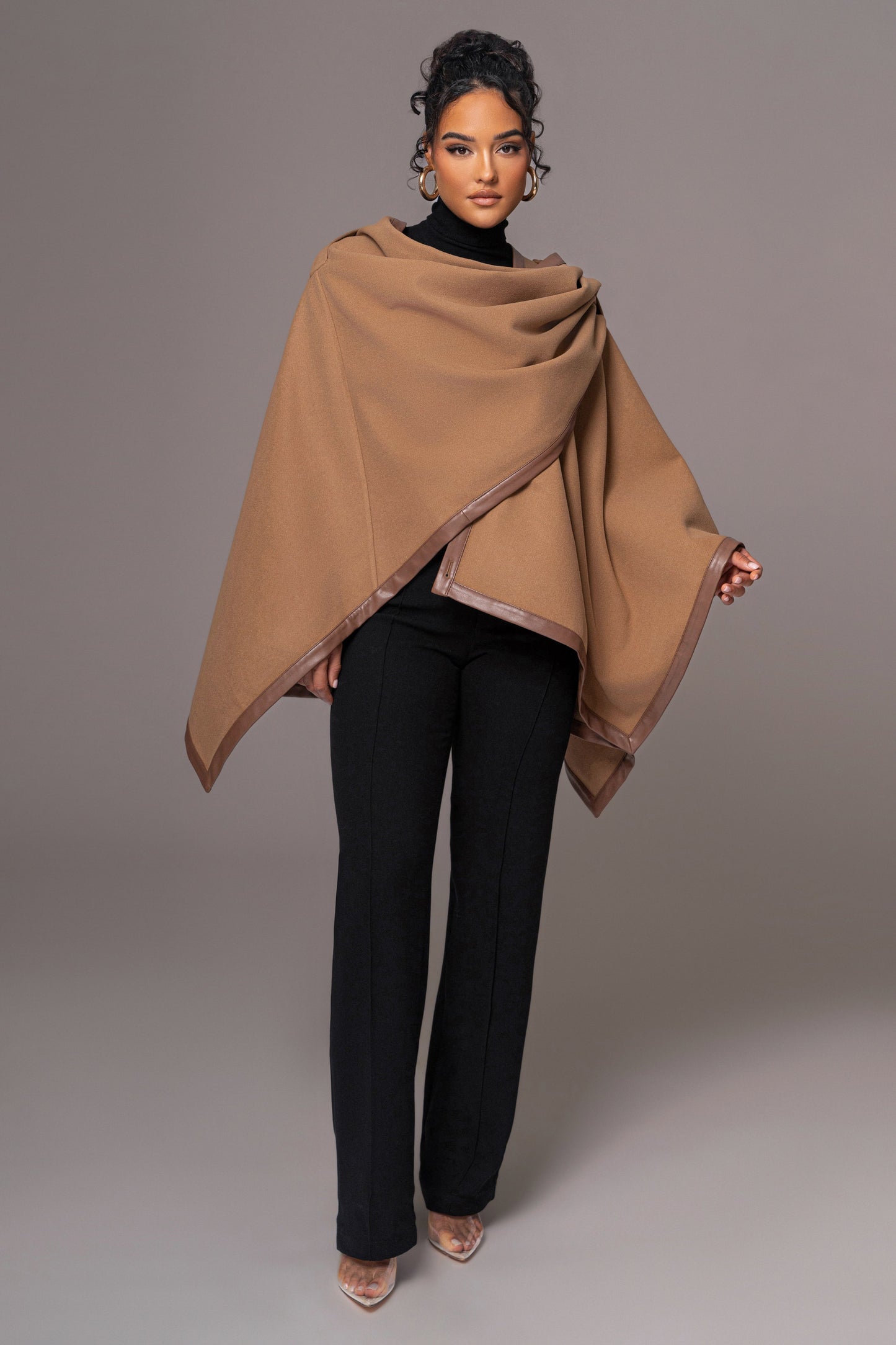 Camel Felt And Faux Leather Shawl