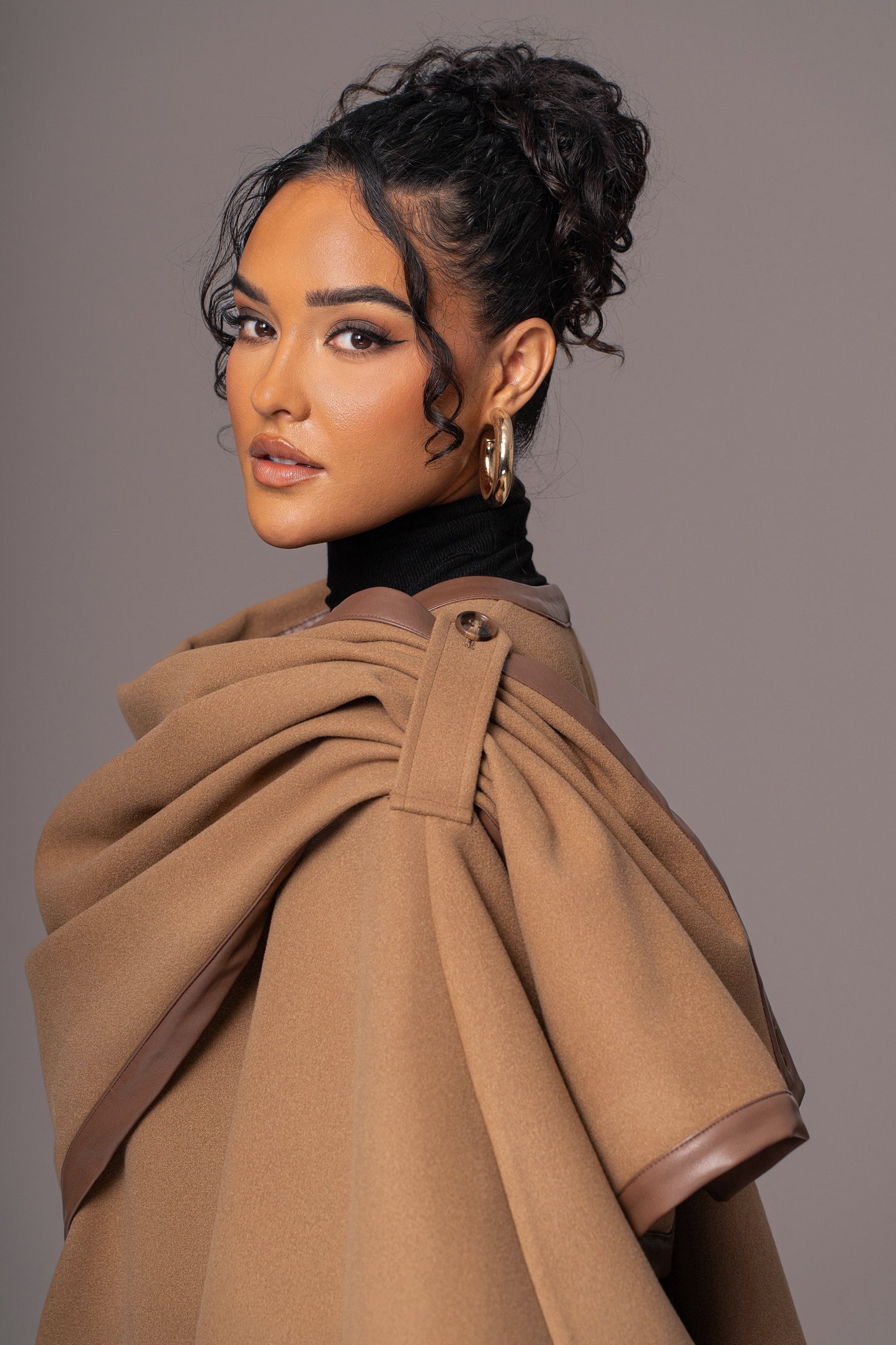 Camel Felt And Faux Leather Shawl