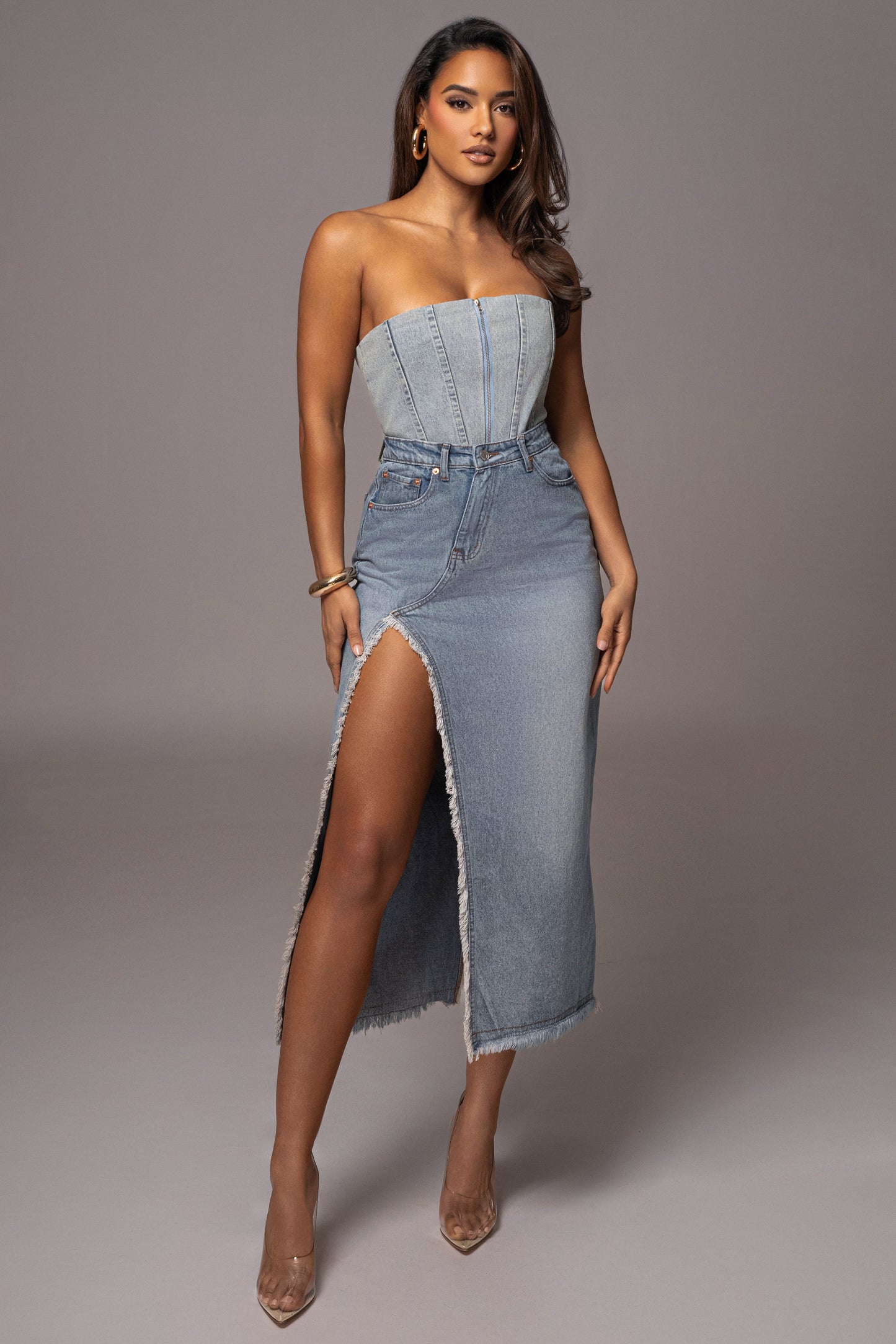 NAT & LIV x JLUXLABEL Light Wash Denim Lisbeth Corset