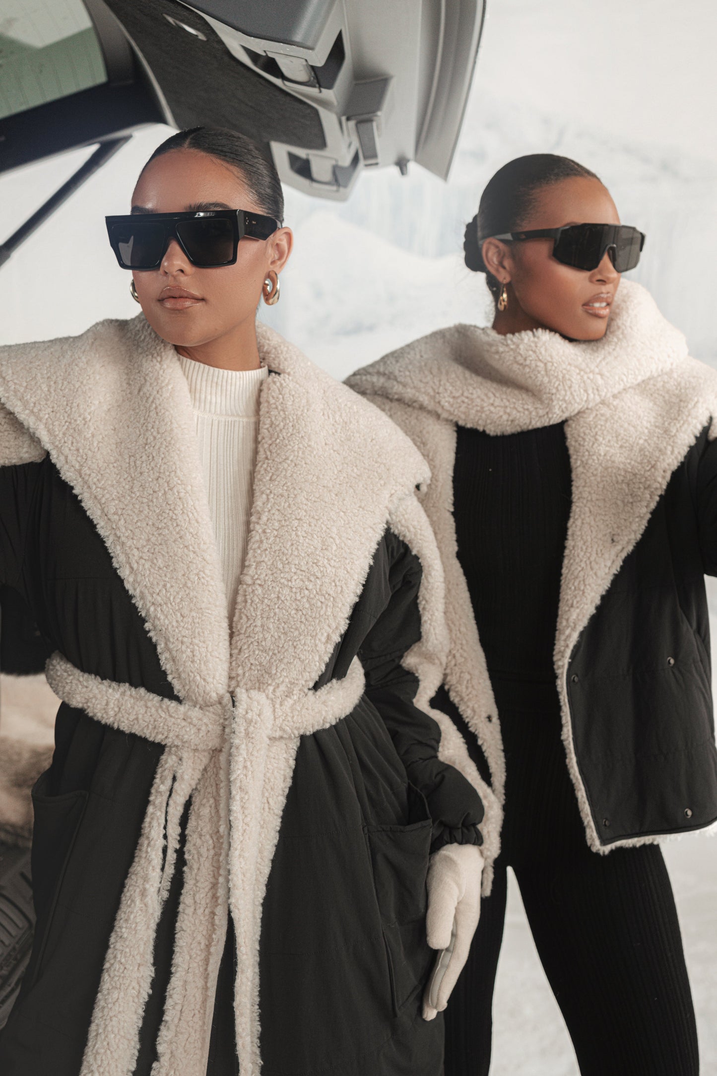 Black/Ivory Contrast Sherpa Coat