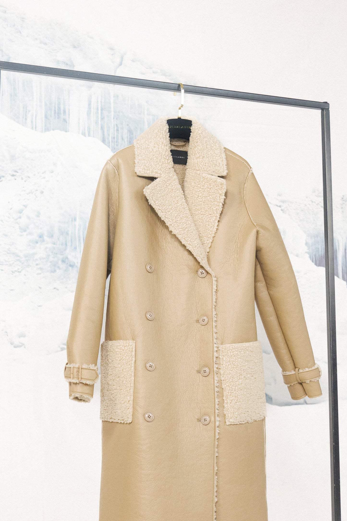 Beige/Ivory Sherpa And Faux Leather Coat