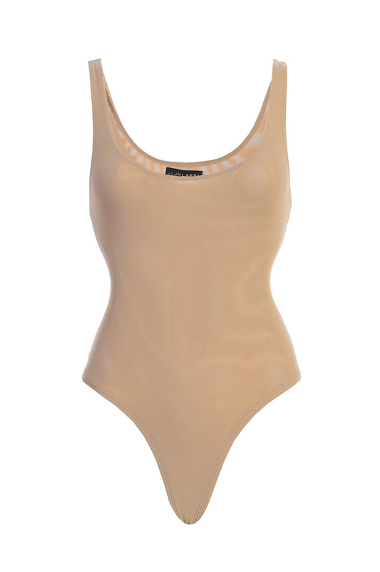 Beige Mesh Essentials Tank Bodysuit Undergarment